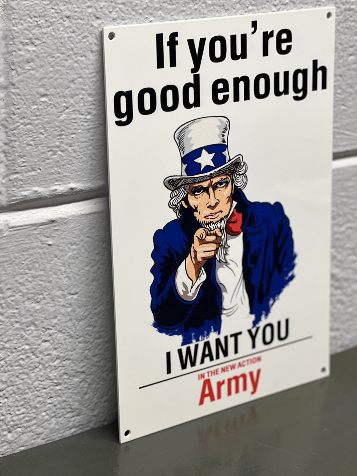 Army Porcelain Like Metal Sign Uncle Sam United States Service Gas Oil Soldier