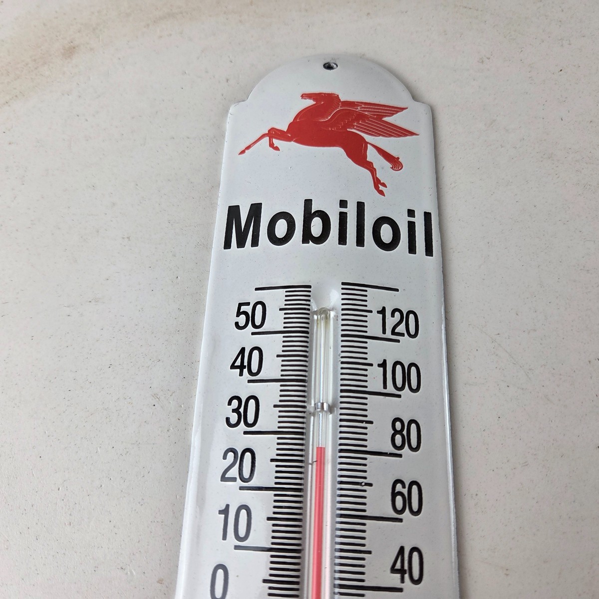Vintage Mobil Gas Sign – Service Station Pump Ad Sign on Porcelain Thermometer