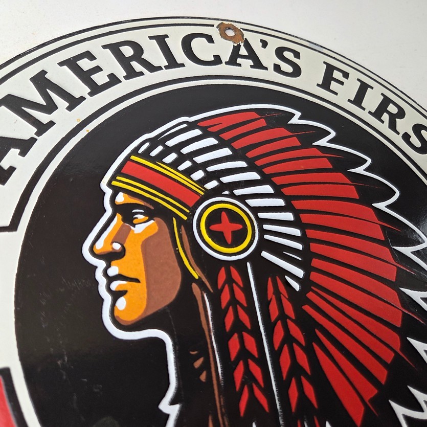 Vintage Indian Motorcycles Porcelain Sign – Americas First Sales Gas Pump Sign
