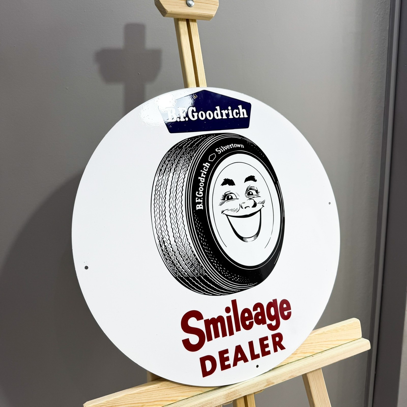 Vintage B.F. Goodrich Smileage Dealer Sign • Tire Garage Sign • 19.7″ (50cm)