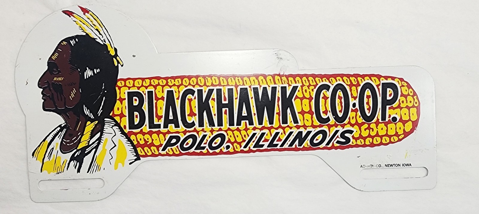 Blackhawk Co Op Seed Corn Topper – Native Indian Porcelain License Plate Topper