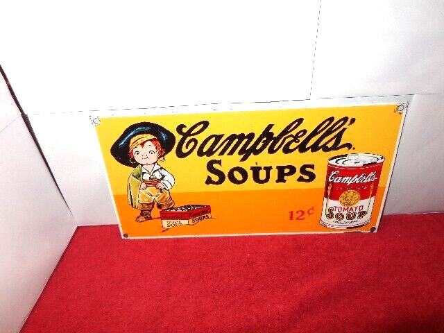 13 x 7 in CAMPBELL`S SOUPS 12 CENTS ADVERTISING SIGN HEAVY DIE CUT METAL # S 160