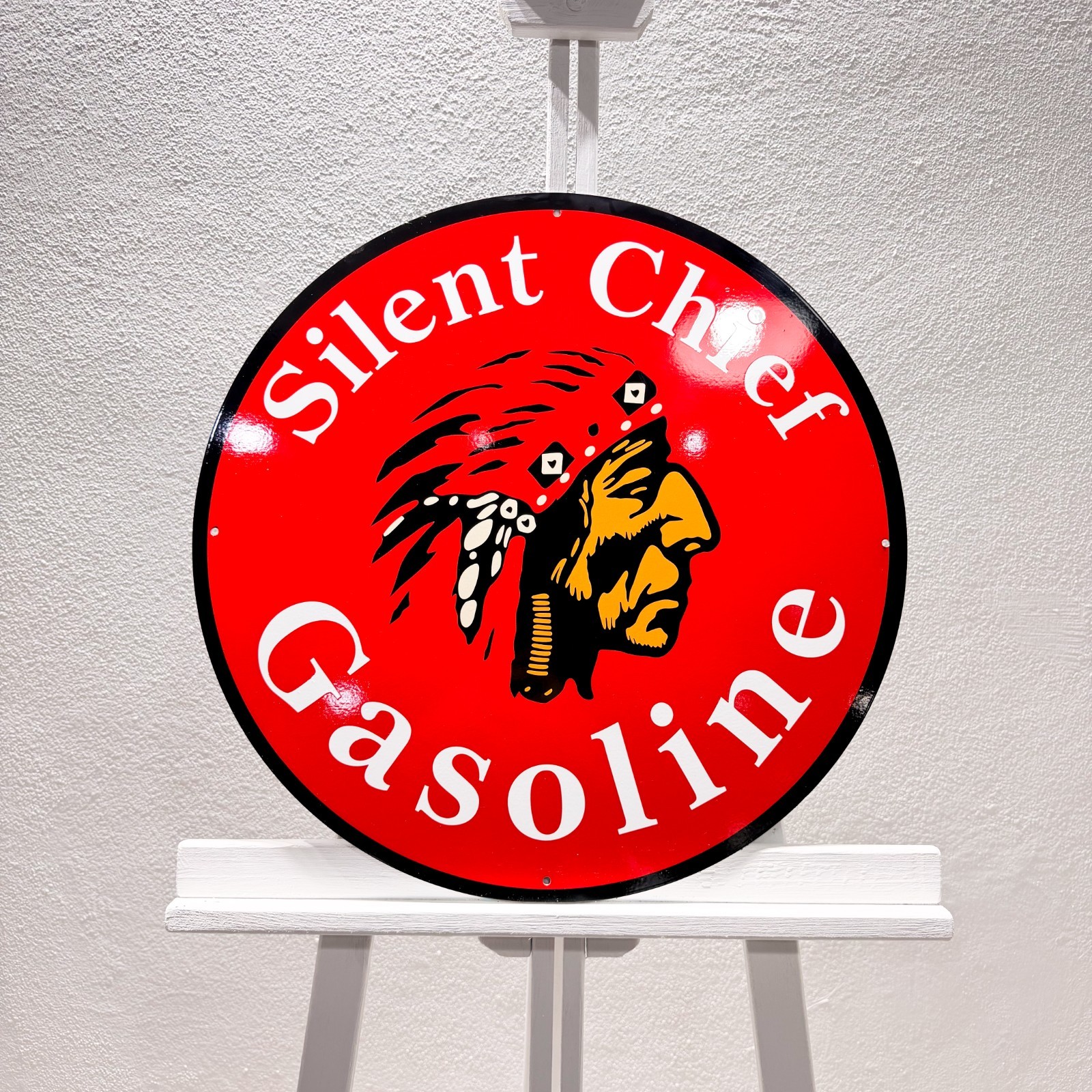 Silent Chief Gasoline Sign – Heavy Metal Garage Decor – 50 cm (19.7”)