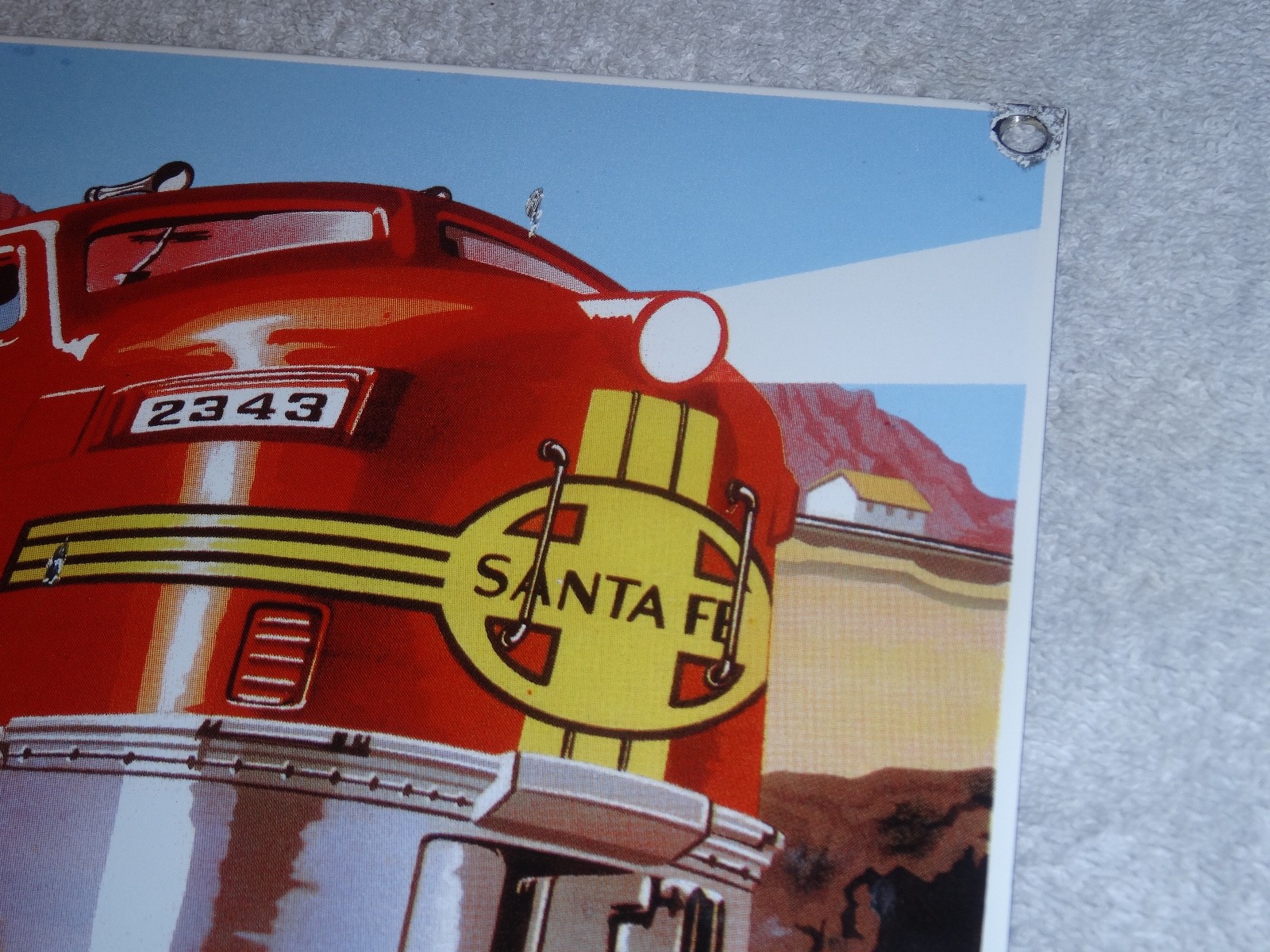 VINTAGE LIONEL SANTA FE TRAIN NORTHERN STEAM LOCOMOTIVE 14″ PORCELAIN METAL SIGN