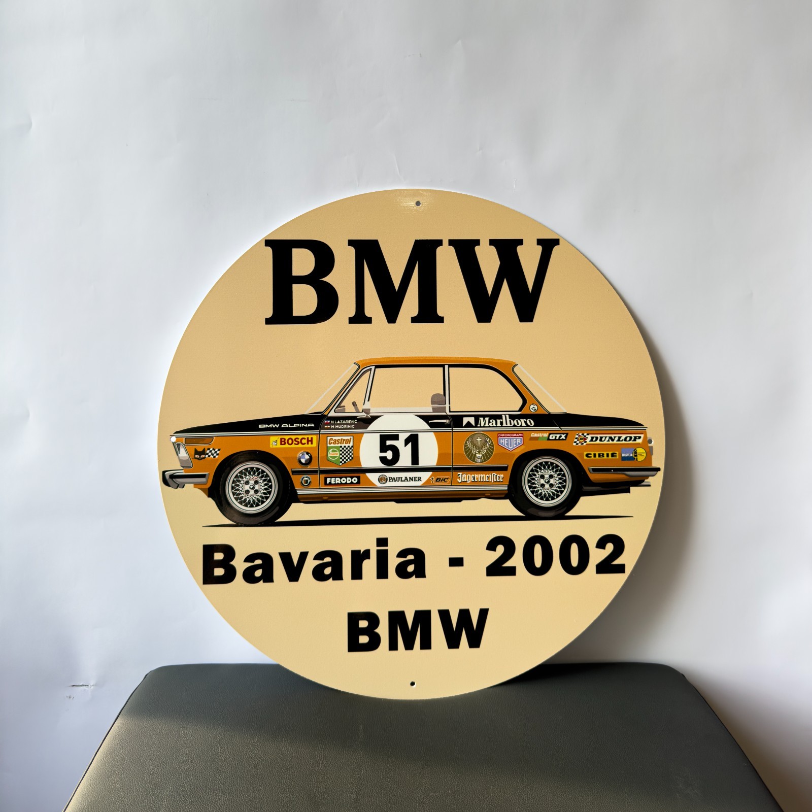 Vintage 1972 BMW 2002 Bavaria Jägermeister Racing Tribute Sign 19.7″ (50cm)