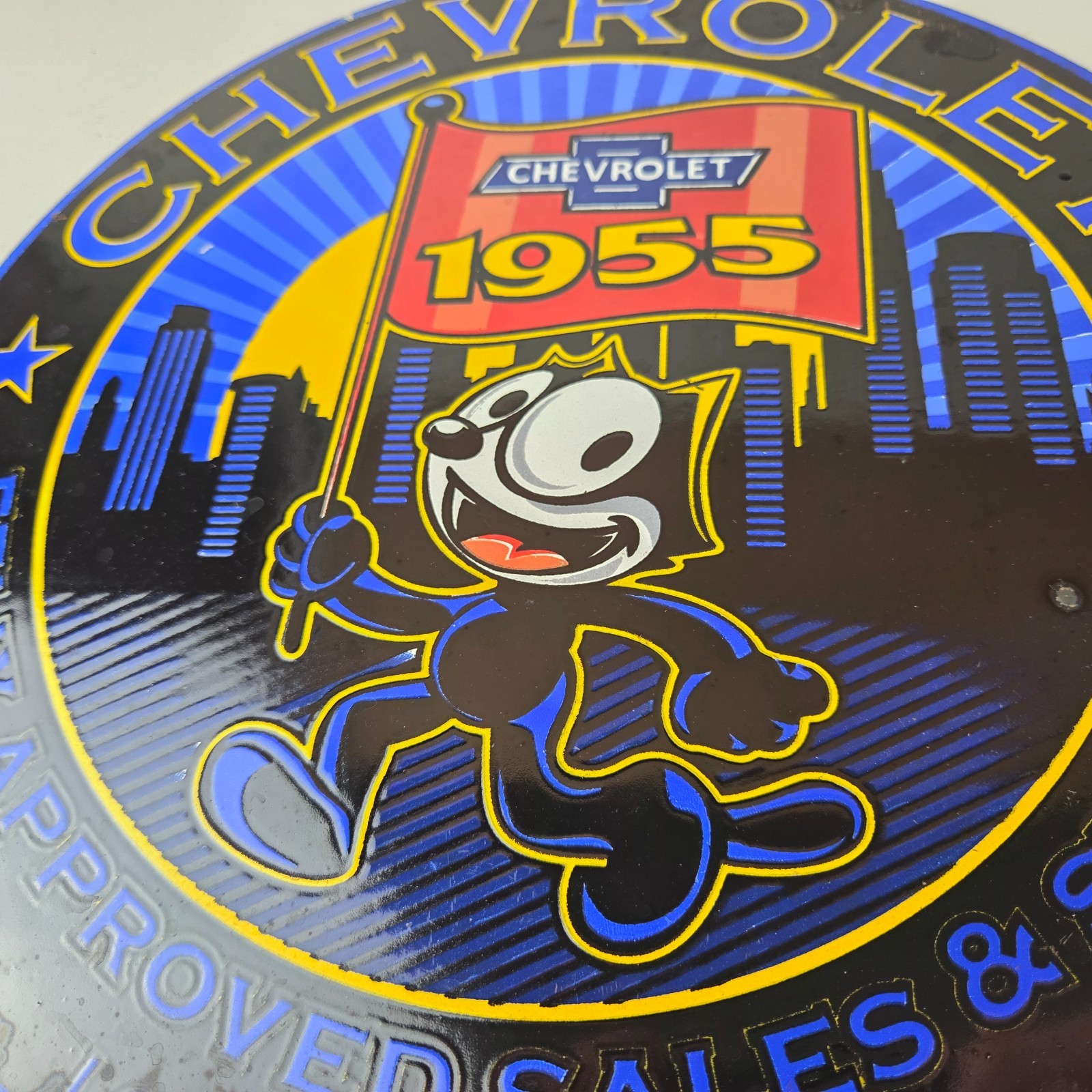 Vintage Chevrolet Porcelain Sign – Service Gas Pump Chevy Felix The Cat Sign