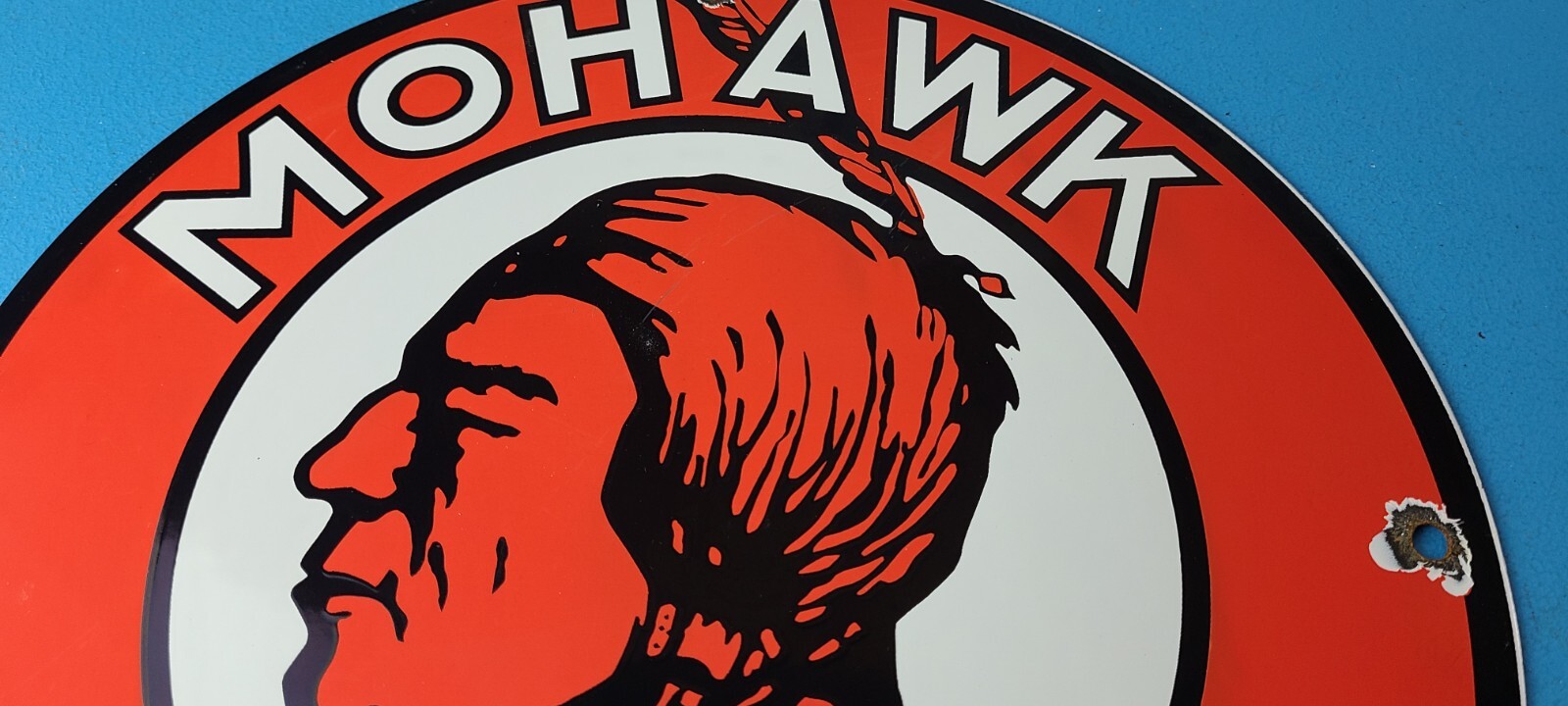 Vintage Mohawk Gasoline Sign – Indian Chief Gas Pump Porcelain Service Sign