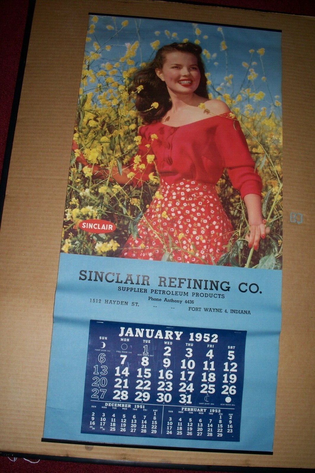 Large 1952 Sinclair Oil Calendar—Beautiful Lady
