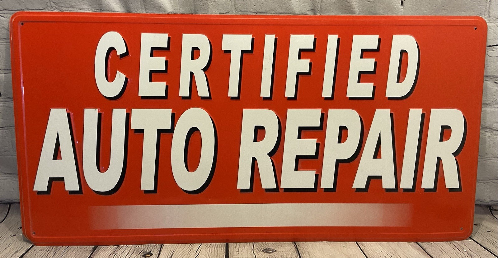 Vintage Certified Auto Repair Sign Embossed Tin Metal 36” Mechanic Shop Gas Oil