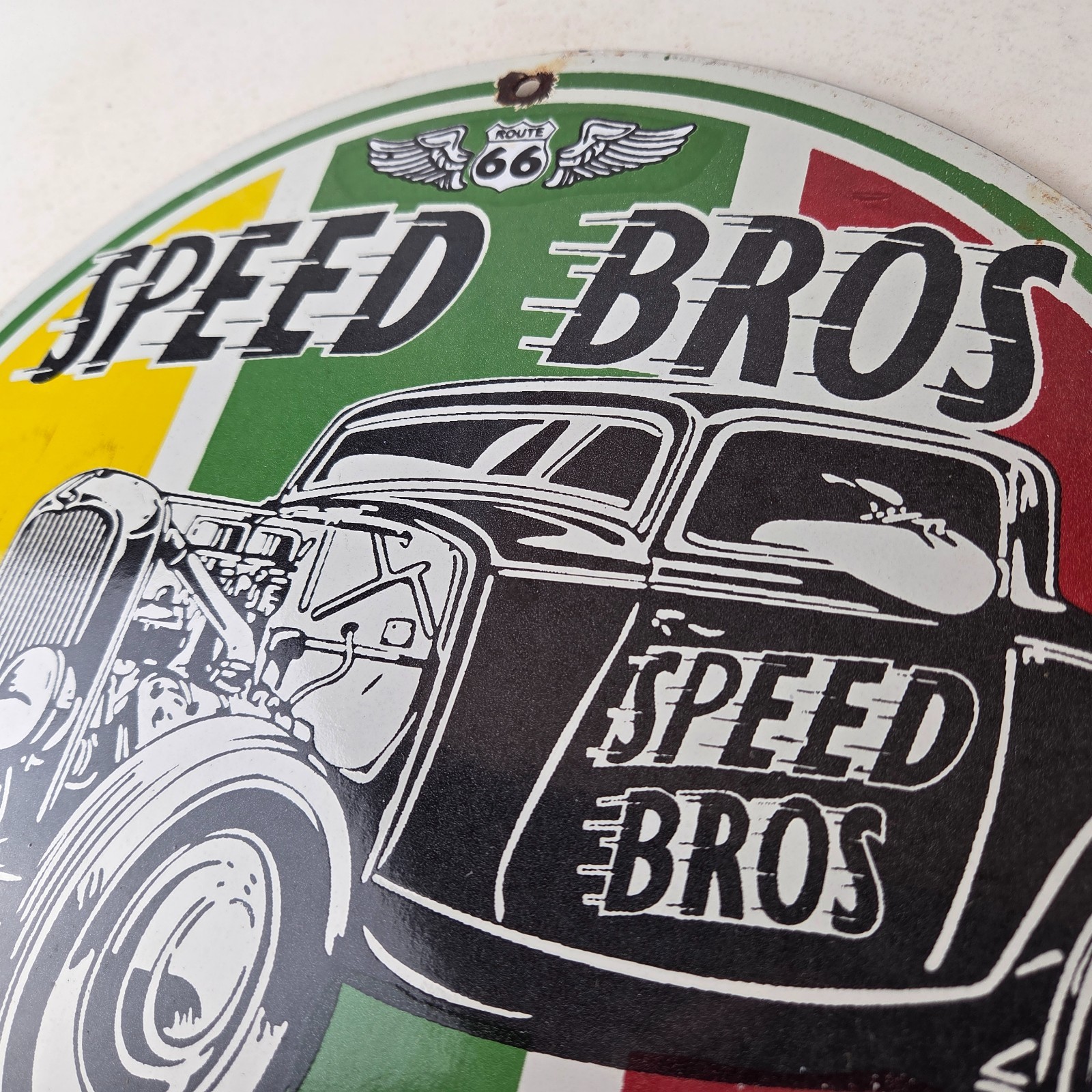 Vintage Speed Bros Sign – US Route 66 Porcelain Gas Pump Sign