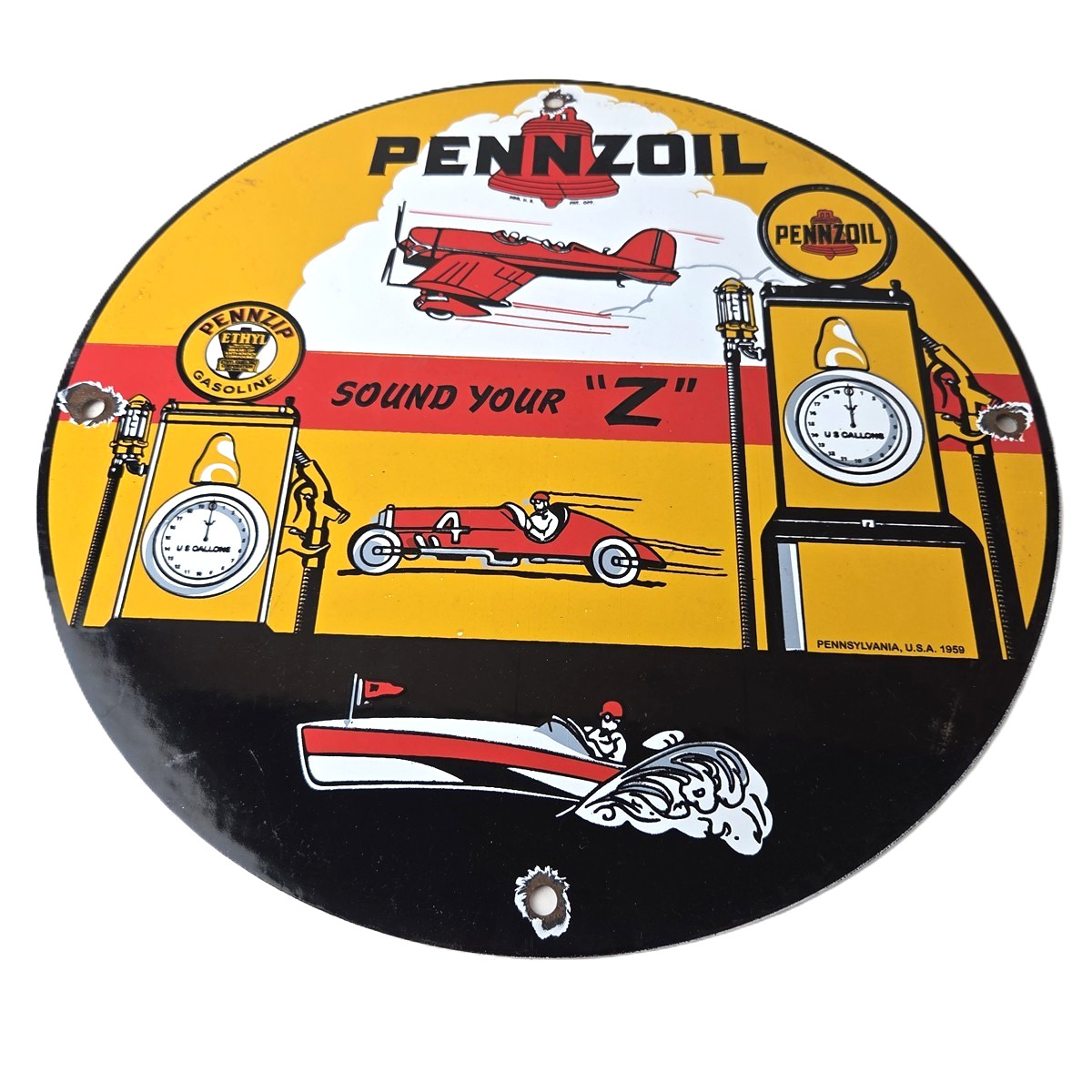 Vintage Pennzoil Sign – Sound Your Z Gas Service Station Pump Porcelain Sign
