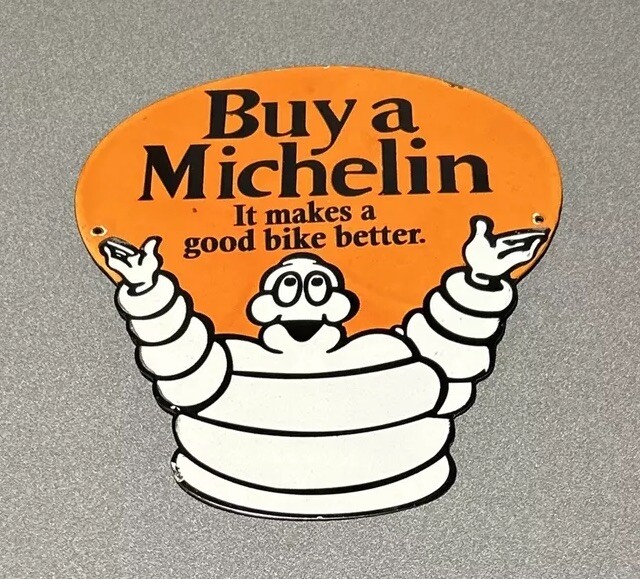 VINTAGE 12” MICHELIN MAN TIRES PORCELAIN SIGN CAR GAS AUTO OIL