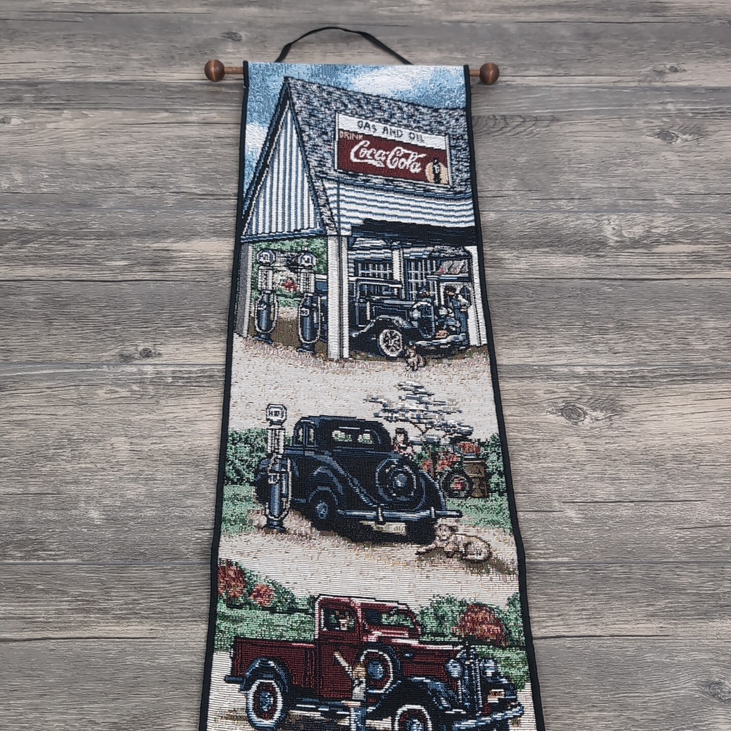 Coca Cola Gas & Oil Tapestry Wall Hanging 8″x38″ Retro Look Soda Advertisement