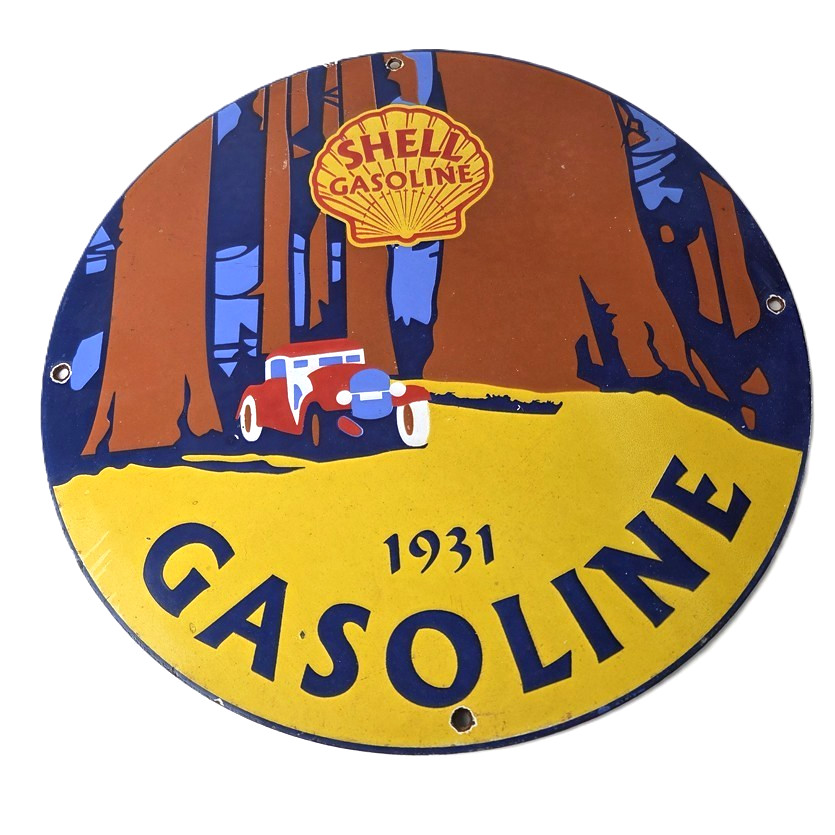 Vintage Shell Gasoline Sign – Redwood Park Gas Oil Pump Plate Porcelain Sign