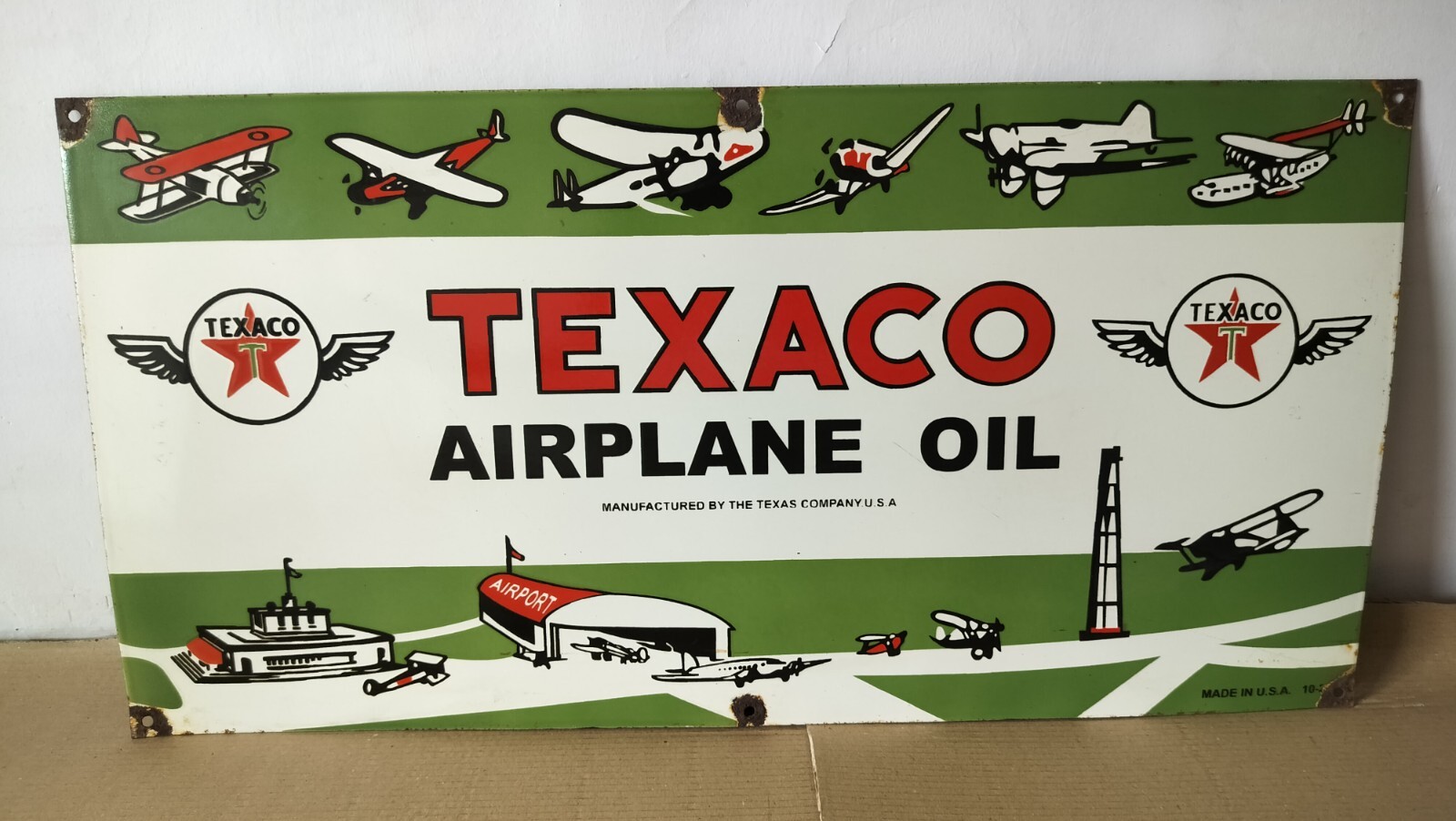 Texaco Airplane Oil Porcelain Enamel Sign 36 x 18 Inches
