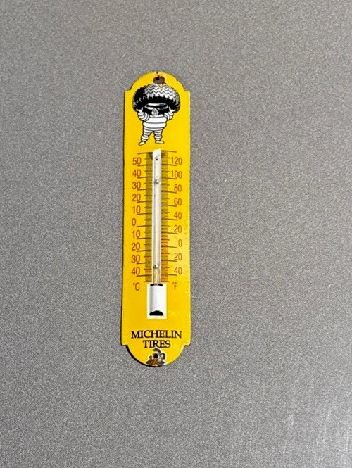 VINTAGE 12” MICHELIN TIRES PORCELAIN THERMOMETER SIGN CAR GAS OIL MOTORCYCLE