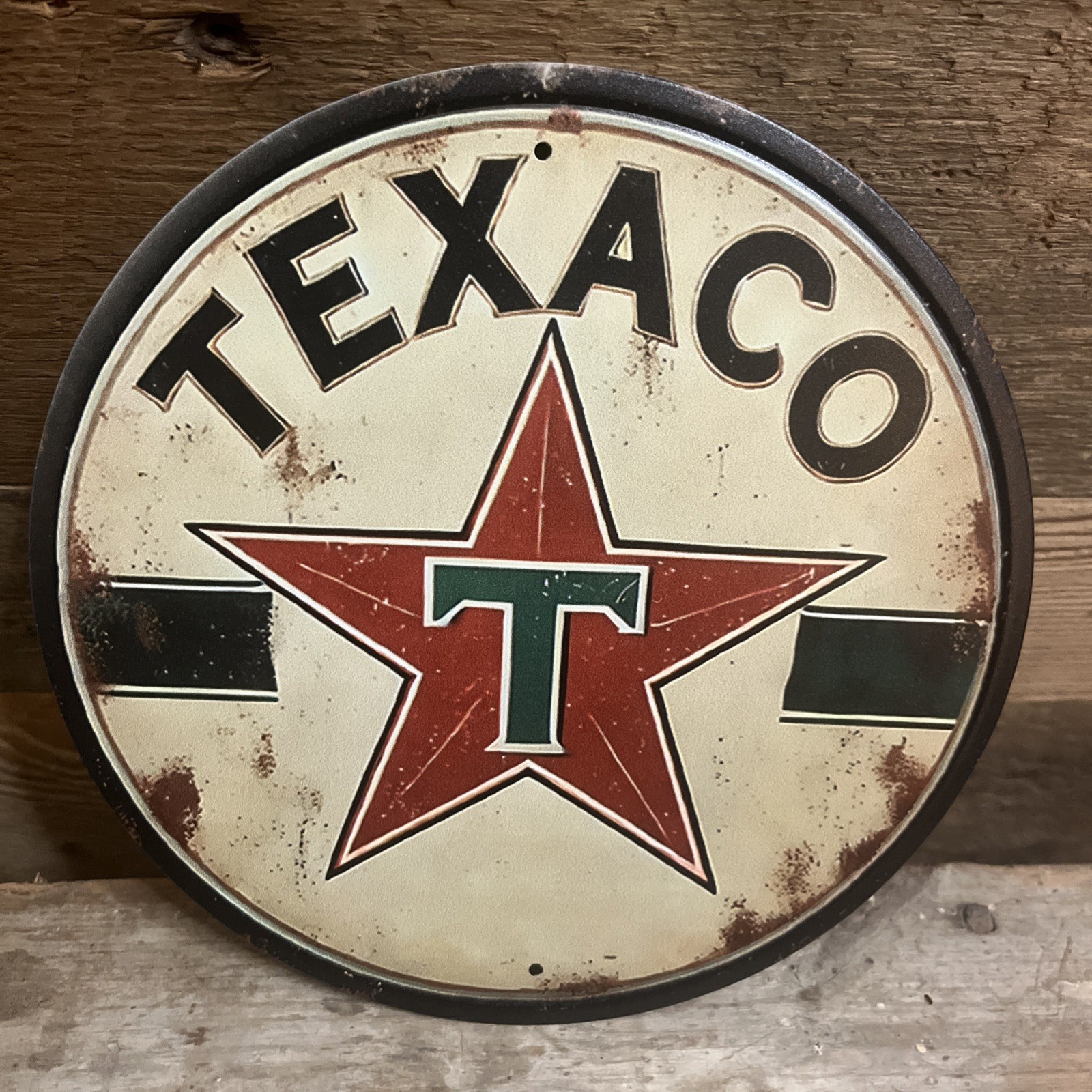 8″ Round Metal Sign Wall Art Man Cave Garage Bar Gas Station Oil Texaco Star #2