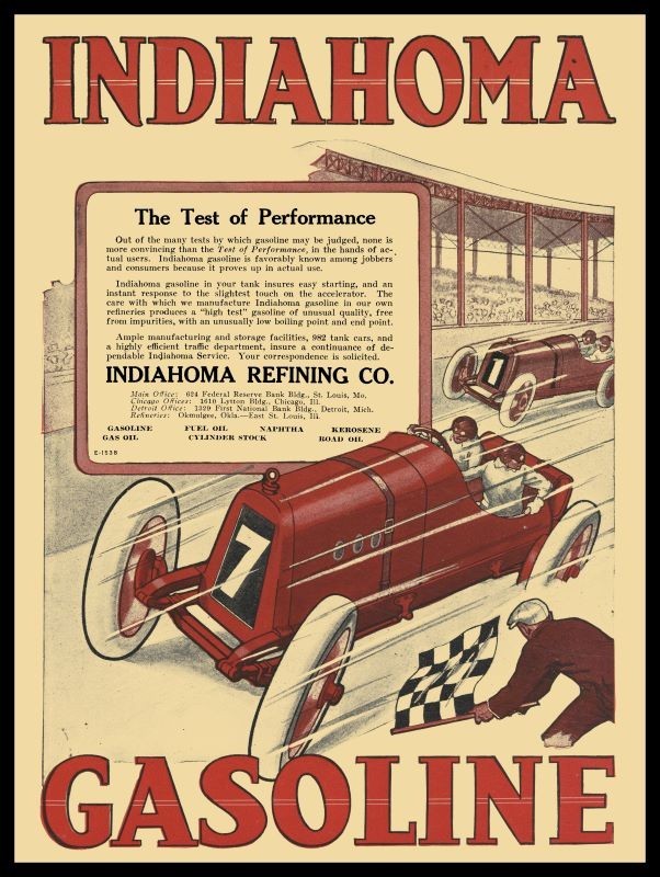 1923 Indiahoma Gasoline – Race Car Theme NEW Sign 24×30″ USA STEEL XL Size