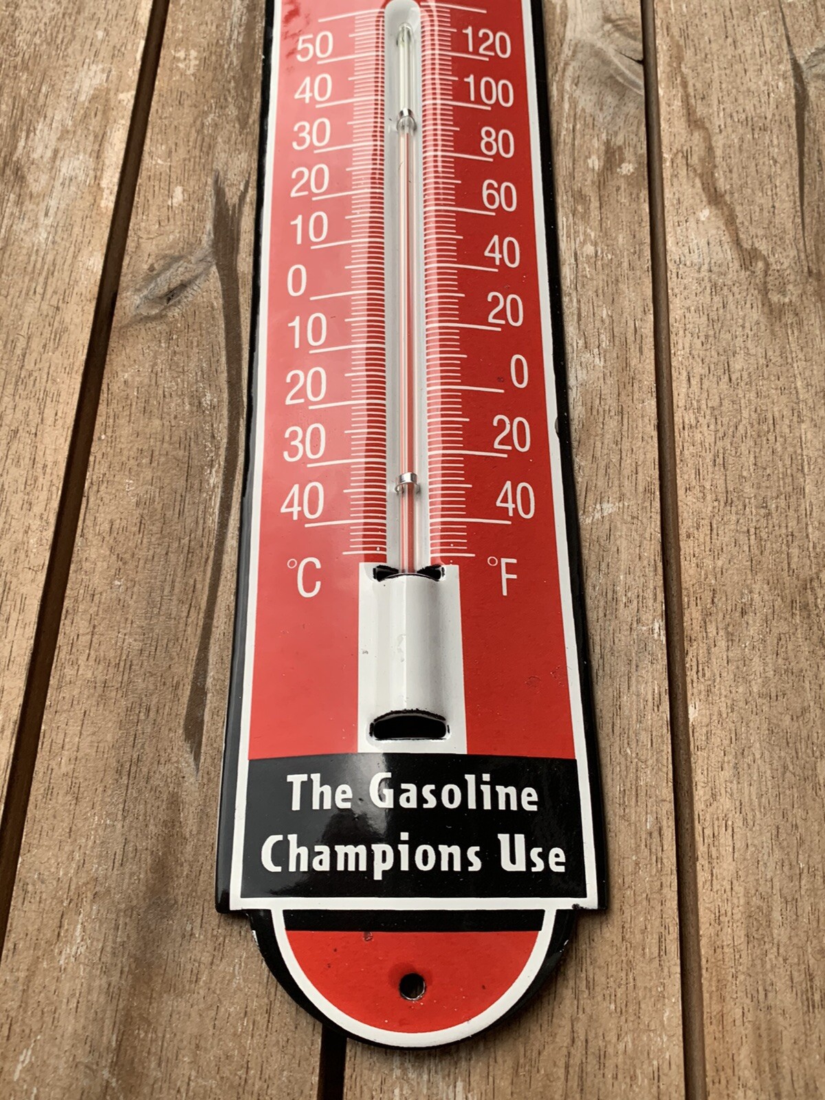 Vintage Style Lion Gasoline Oil Gas Pump Service Porcelain Thermometer Sign