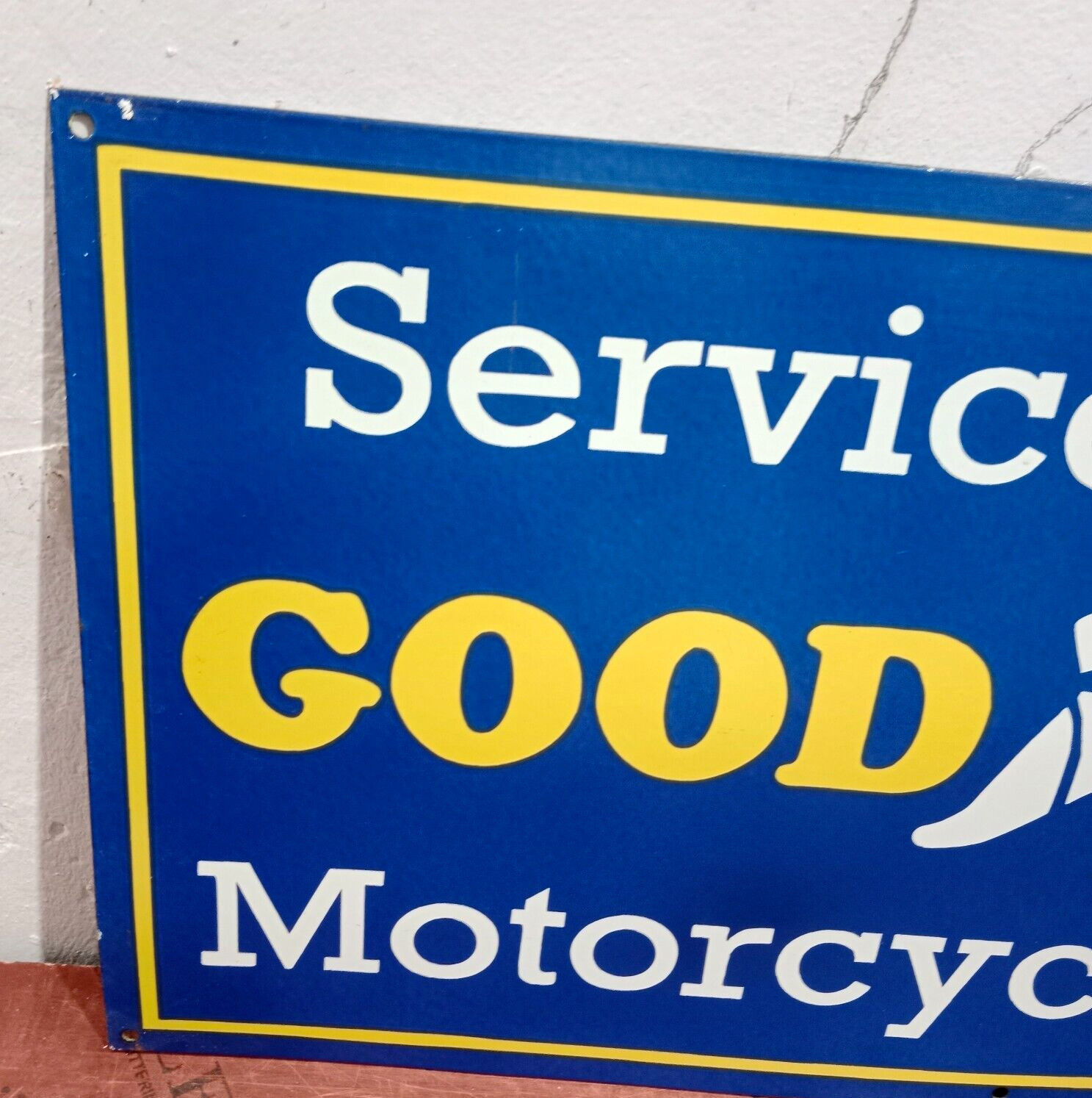 Good Year Motorcycles Tires Porcelain Enamel Sign 36 x 18 Inches 1 Sided