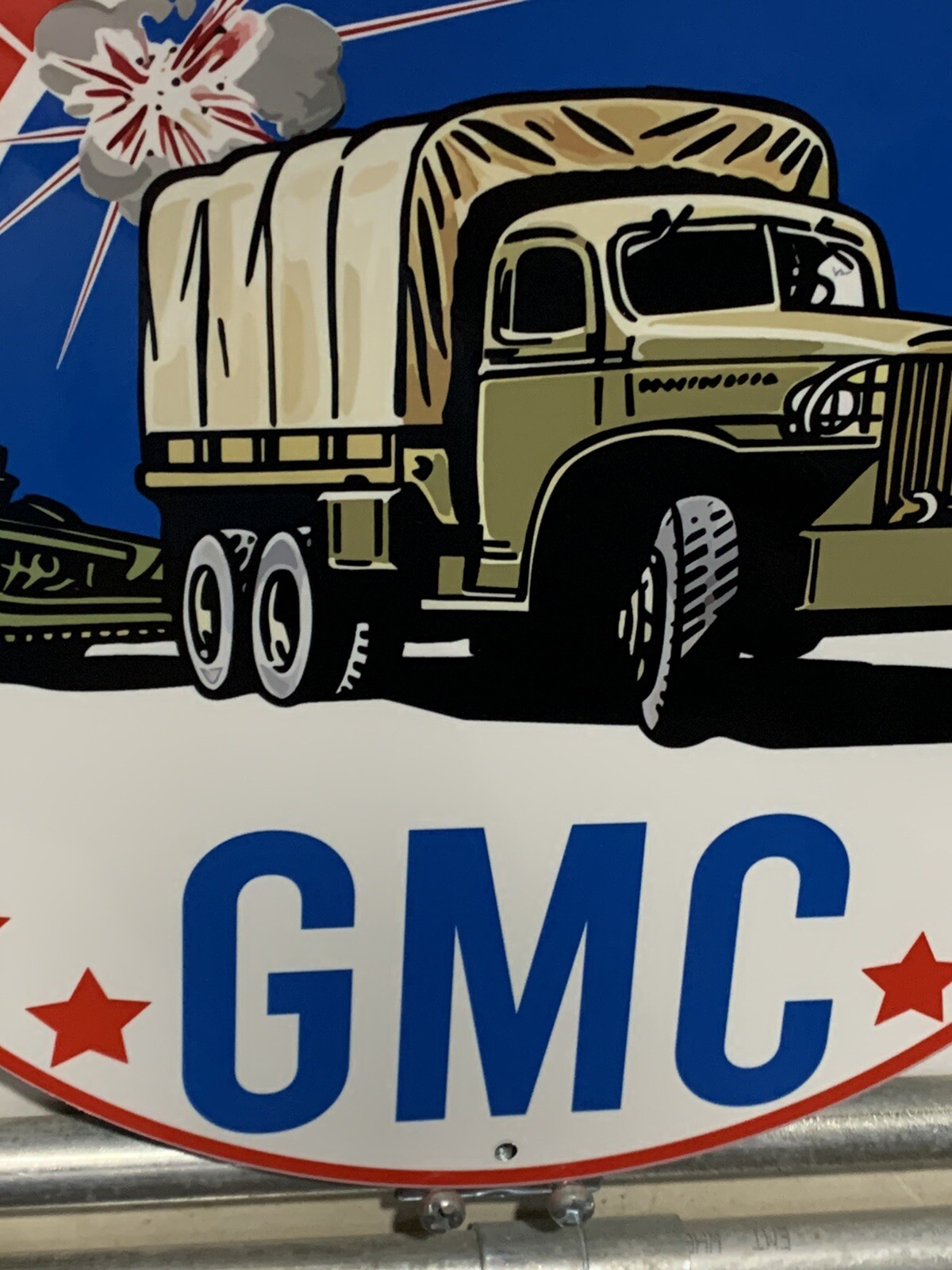 Vintage Style GMC Army Trucks Pulling For Victory Steel Quality Heavy Sign