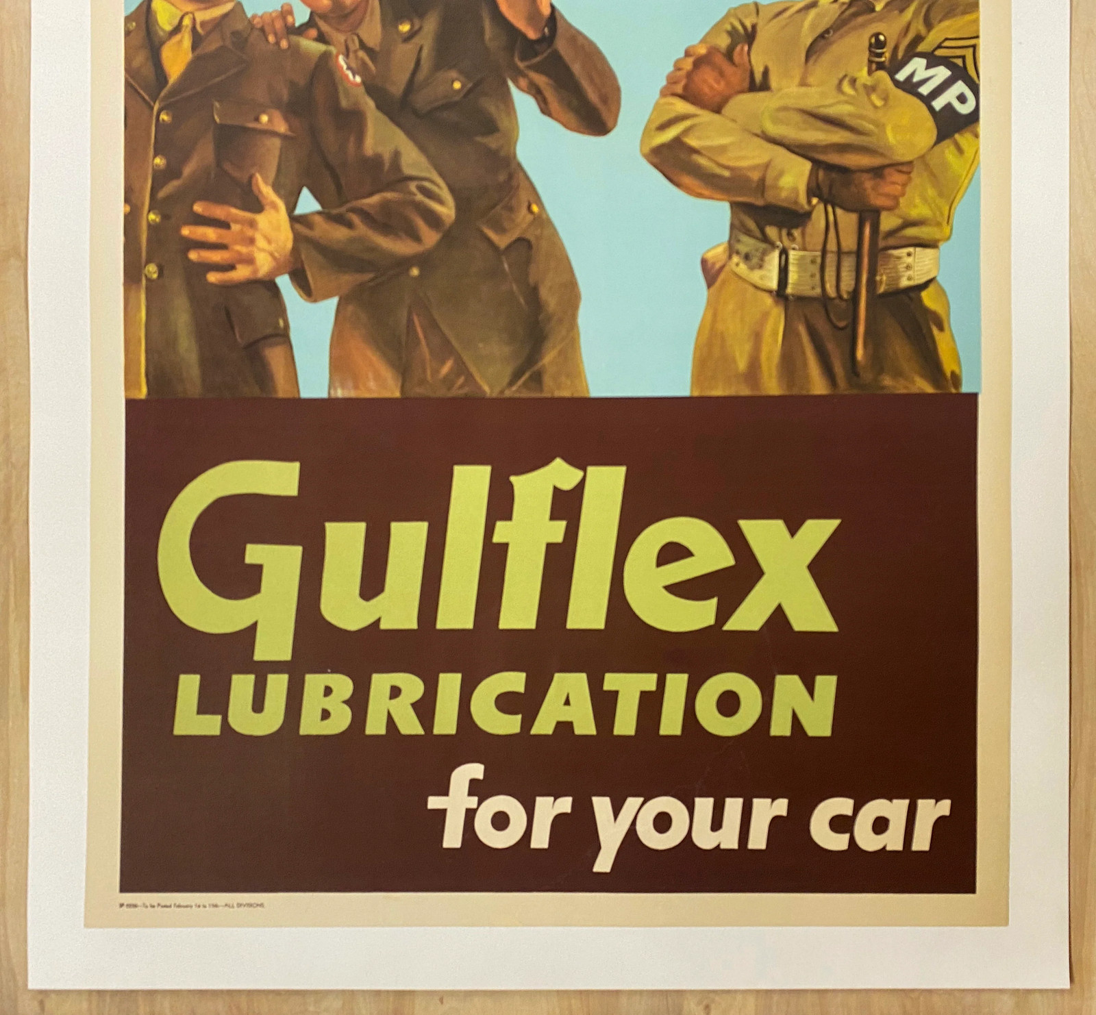 c.1945 Gulflex Lubrication Has A Quieting Effect Poster Gulf Oil WWII Original
