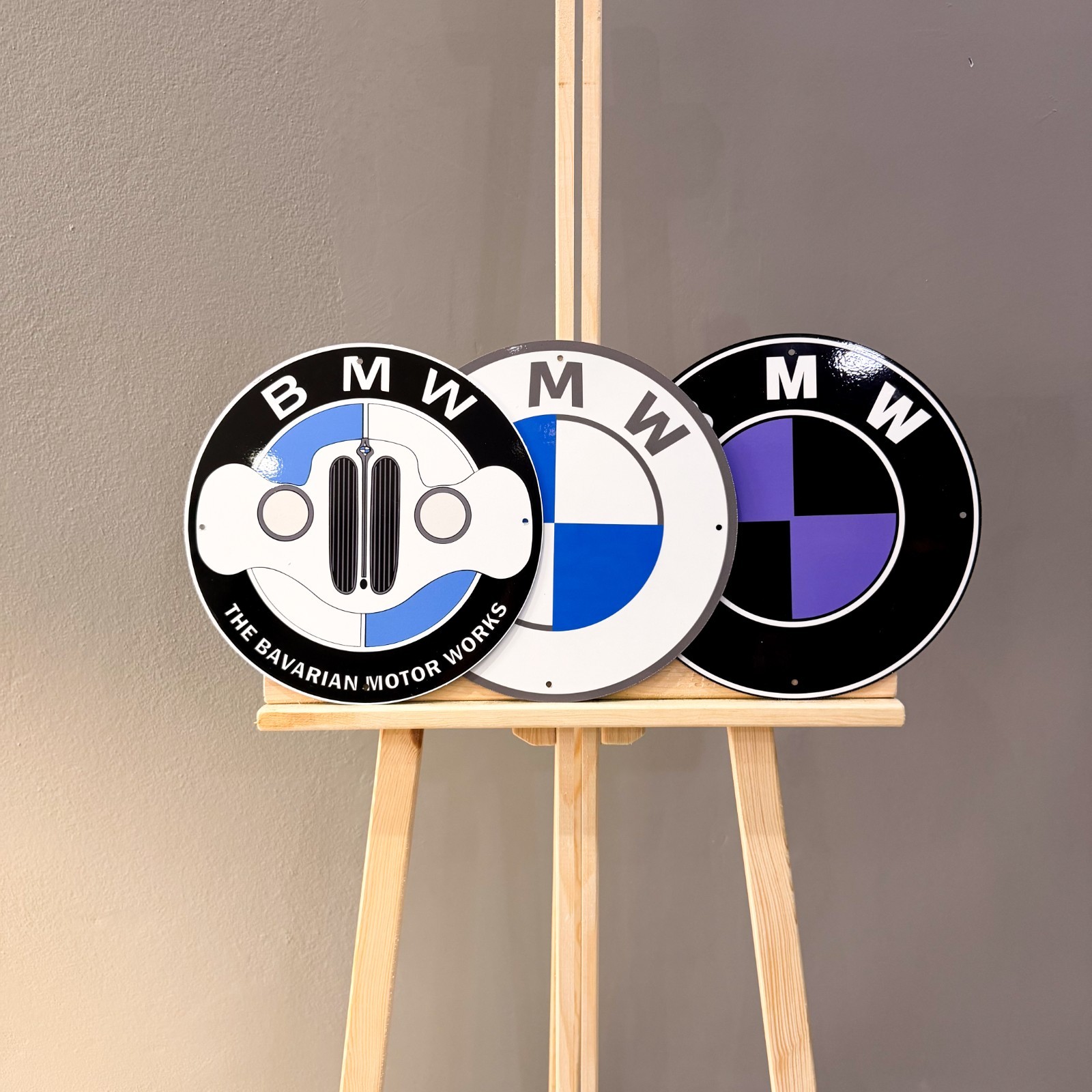 BMW Logo Set (3 PCS) Metal Signs – Classic, Grille & Black Purple – 30 cm (11.8”