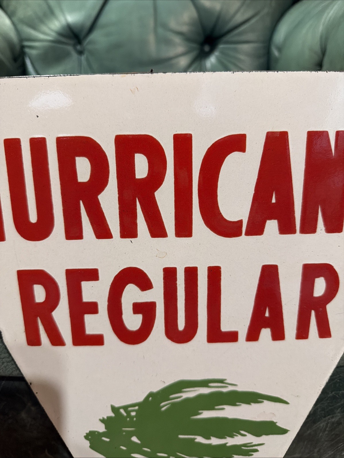 SCARE PORCELAIN HURRICANE REGULAR GAS OIL ADVERTISING SIGN