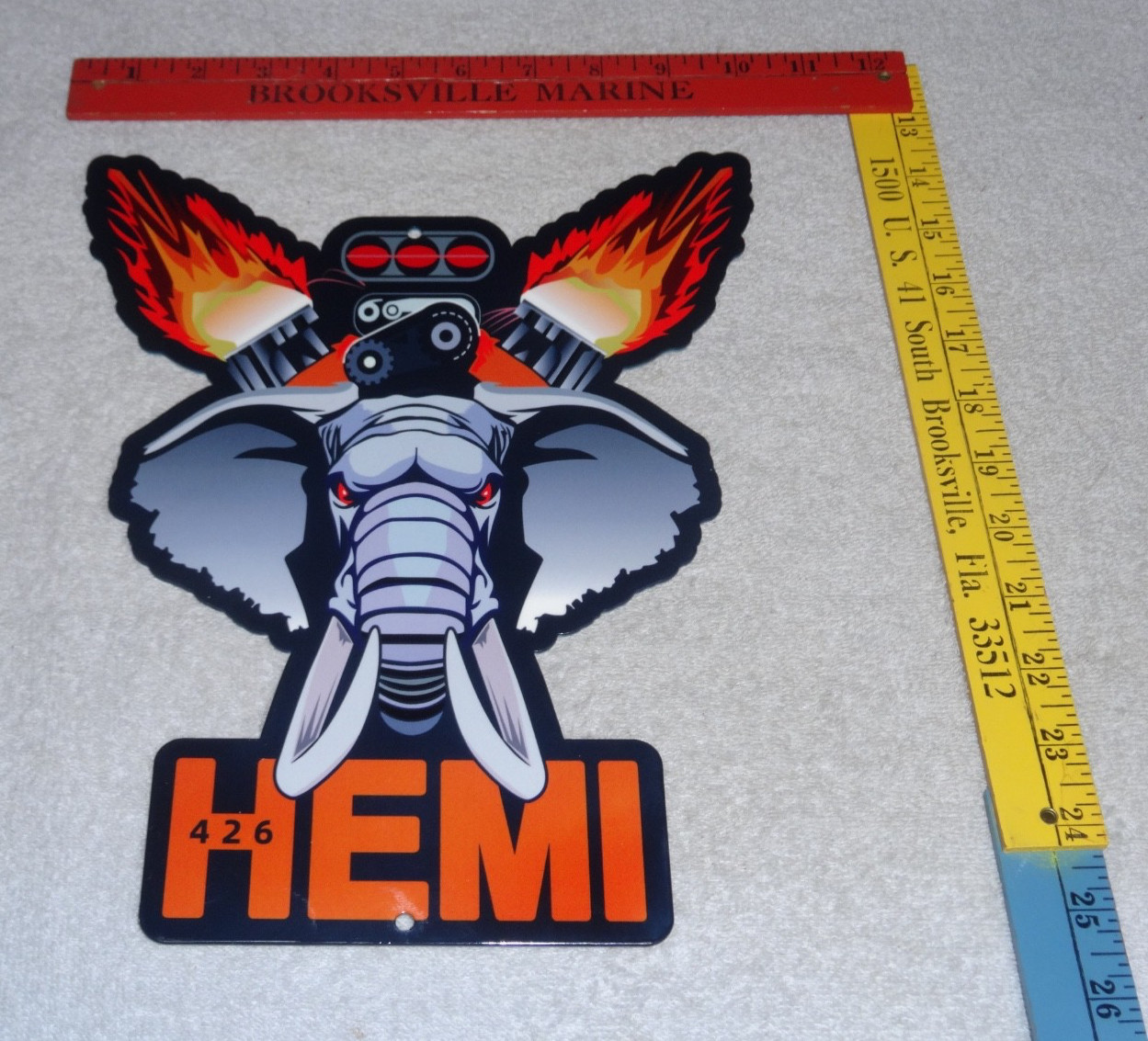 VINTAGE HEMI 426 CHRYSLER DODGE ELEPHANT ENGINE 12″ METAL CAR GASOLINE OIL SIGN!
