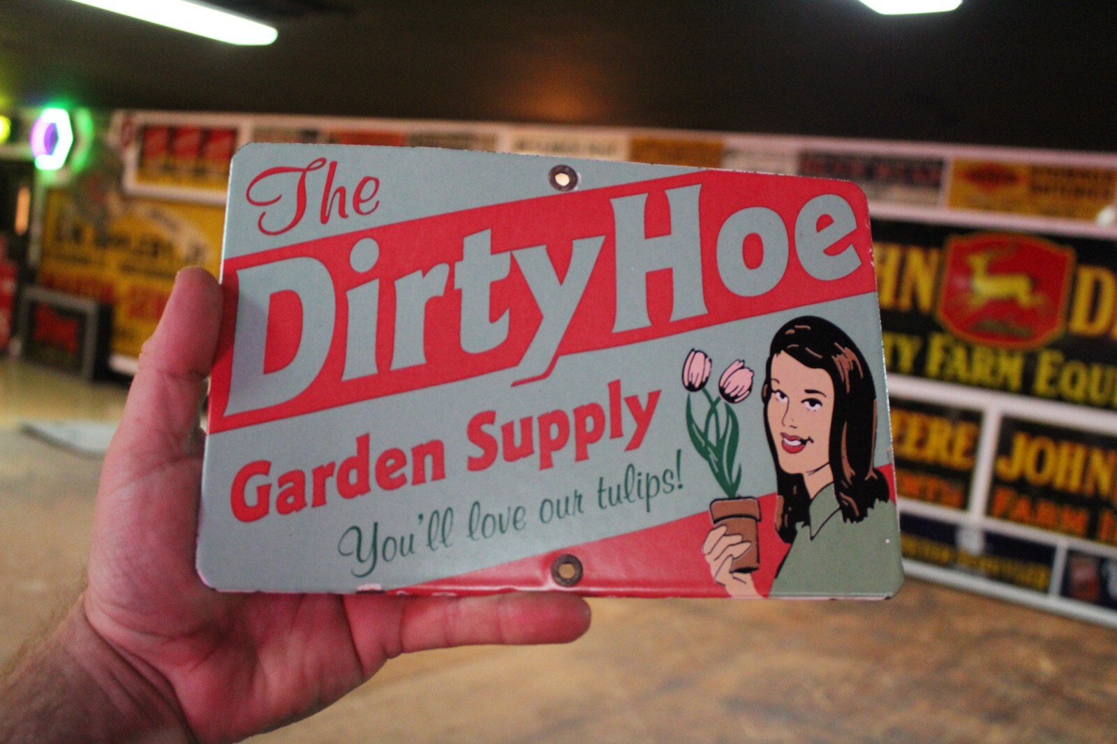 DIRTY HOE GARDEN SUPPLY PORCELAIN METAL SIGN BROTHEL VEGAS STRIP CLUB HOOKER GAS