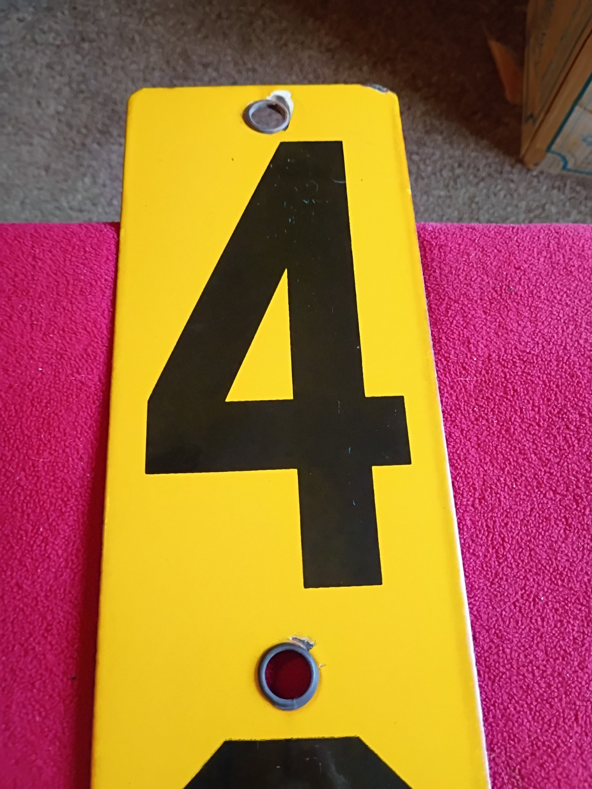 Original PORCELAIN SIGN Vertical Highway Mile Marker ? Gas Oil Advertising