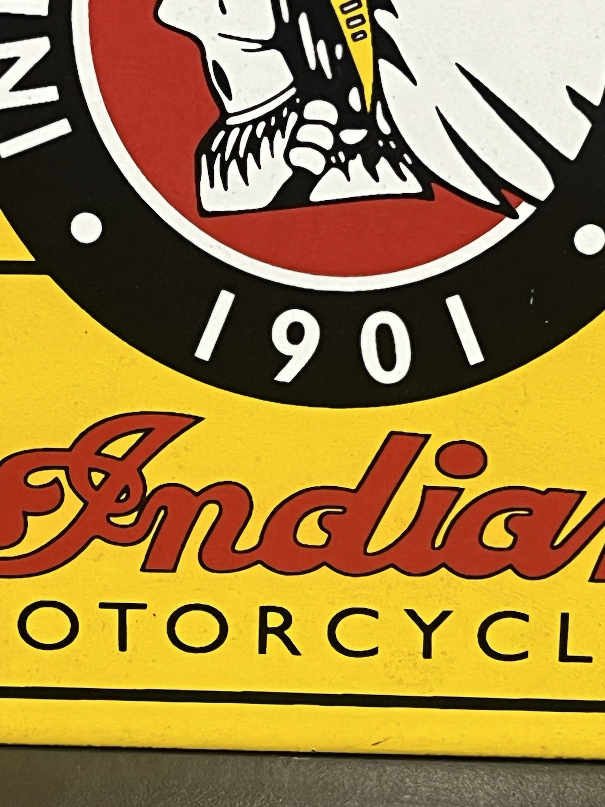INDIAN MOTORCYCLE PORCELAIN ENAMEL PUSH PLATE SALES & SERVICE DEALER SIGN 6”x10”