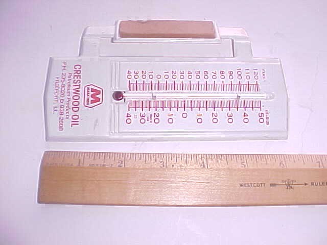 Vintage Marathon Oil Tin Thermometer CRESTWOOD OIL FREEPORT ILLINOIS