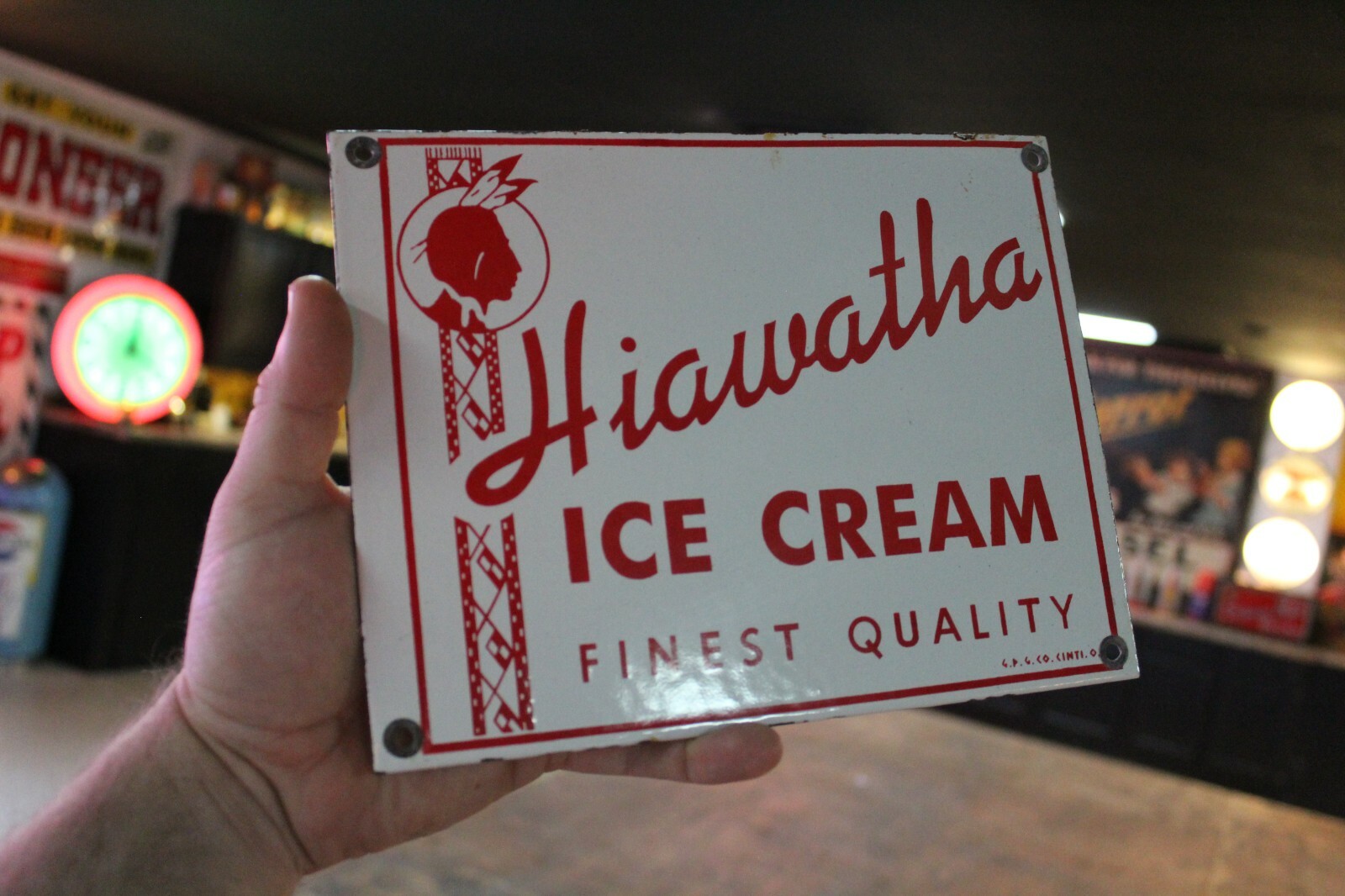HIAWATHA INDIAN ICE CREAM DEALER COW MILK PORCELAIN METAL SIGN GAS OIL FARM