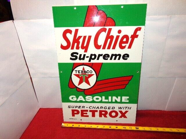 12×18 in TEXACO GASOLINE SKY CHIEF SU-PREME ADV. SIGN HEAVY DIE CUT METAL # L 68