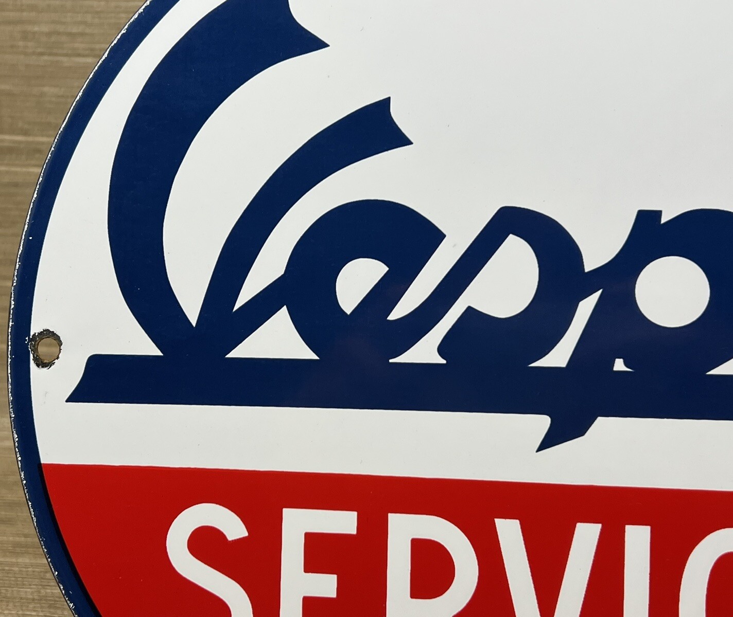 VINTAGE VESPA SCOOTER PORCELAIN SIGN SALES AND SERVICE STATION PUMP PLATE MOPED