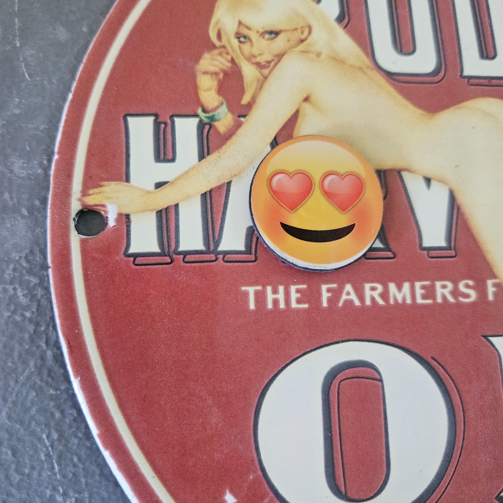 VINTAGE PORCELAIN PIN UP GAS & OIL STATION PUMP PLATE GARAGE MAN CAVE SIGN