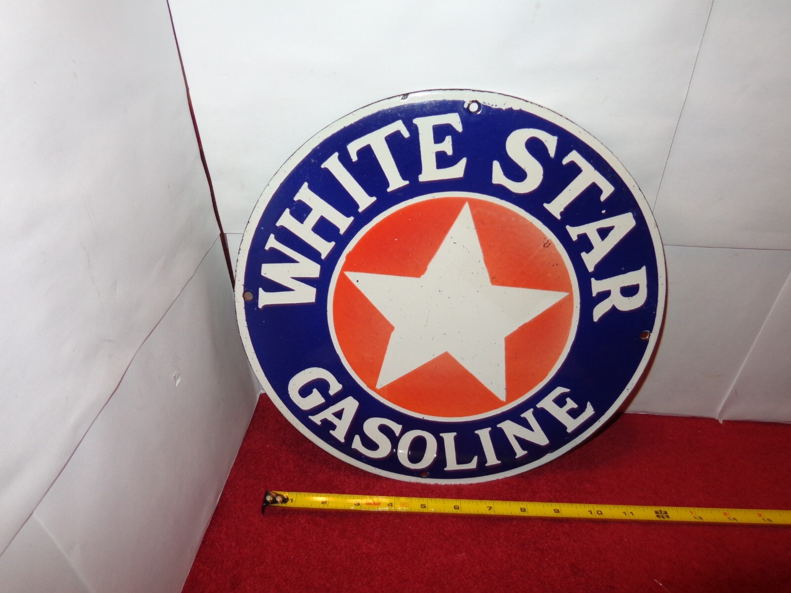 12 in WHITE STAR GASOLINE ADVERTISING SIGN HEAVY DIE CUT METAL PORCELAIN -S 319C