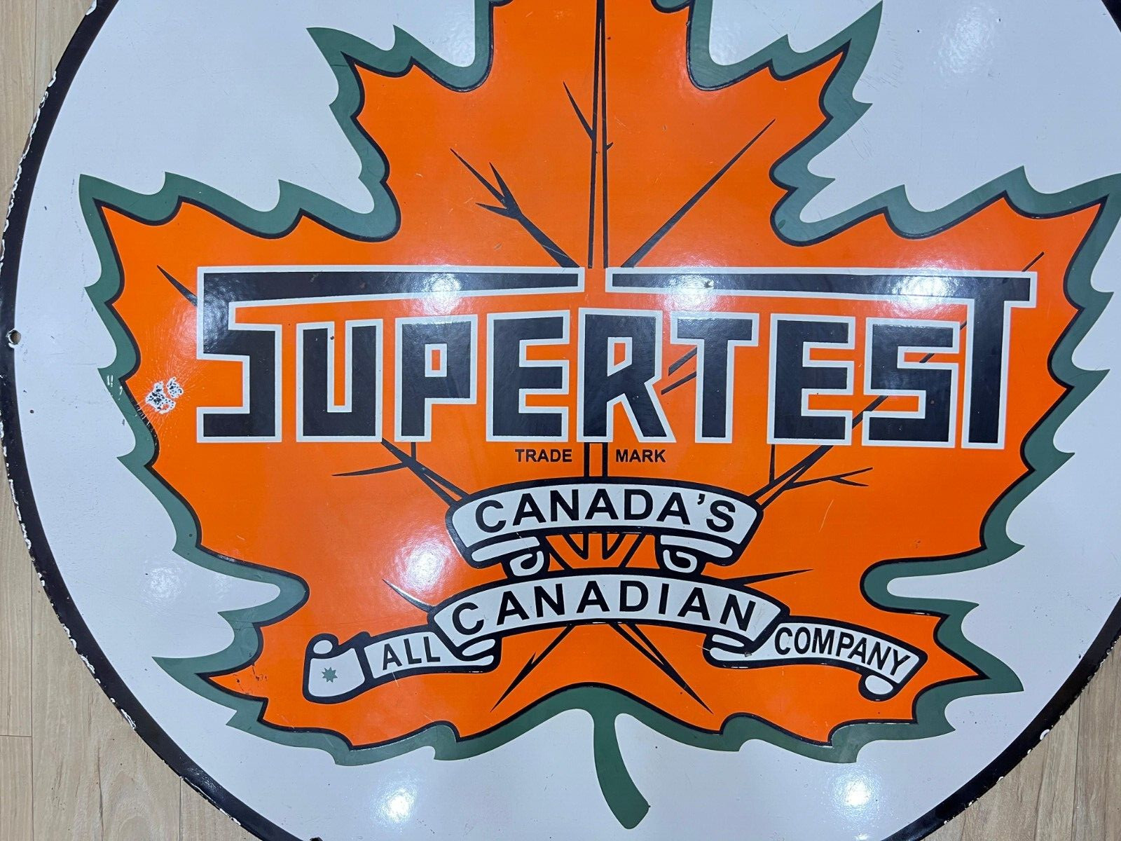 CANADA’S SUPERTEST 30 INCH DIAMETER PORCELAIN ENAMEL SIGN SINGLE SIDED