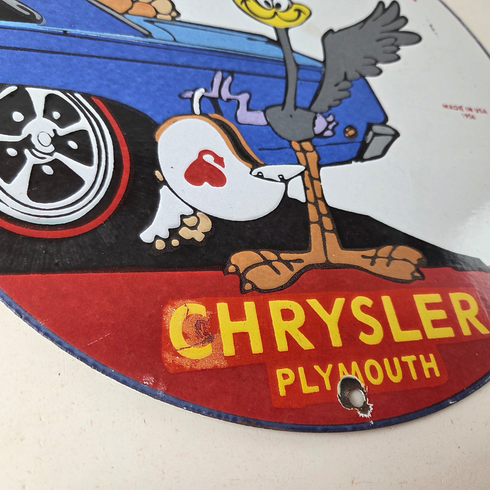 Vintage Mopar Chrysler Porcelain Sign – Road Runner Plymouth Gas Pump Plate Sign