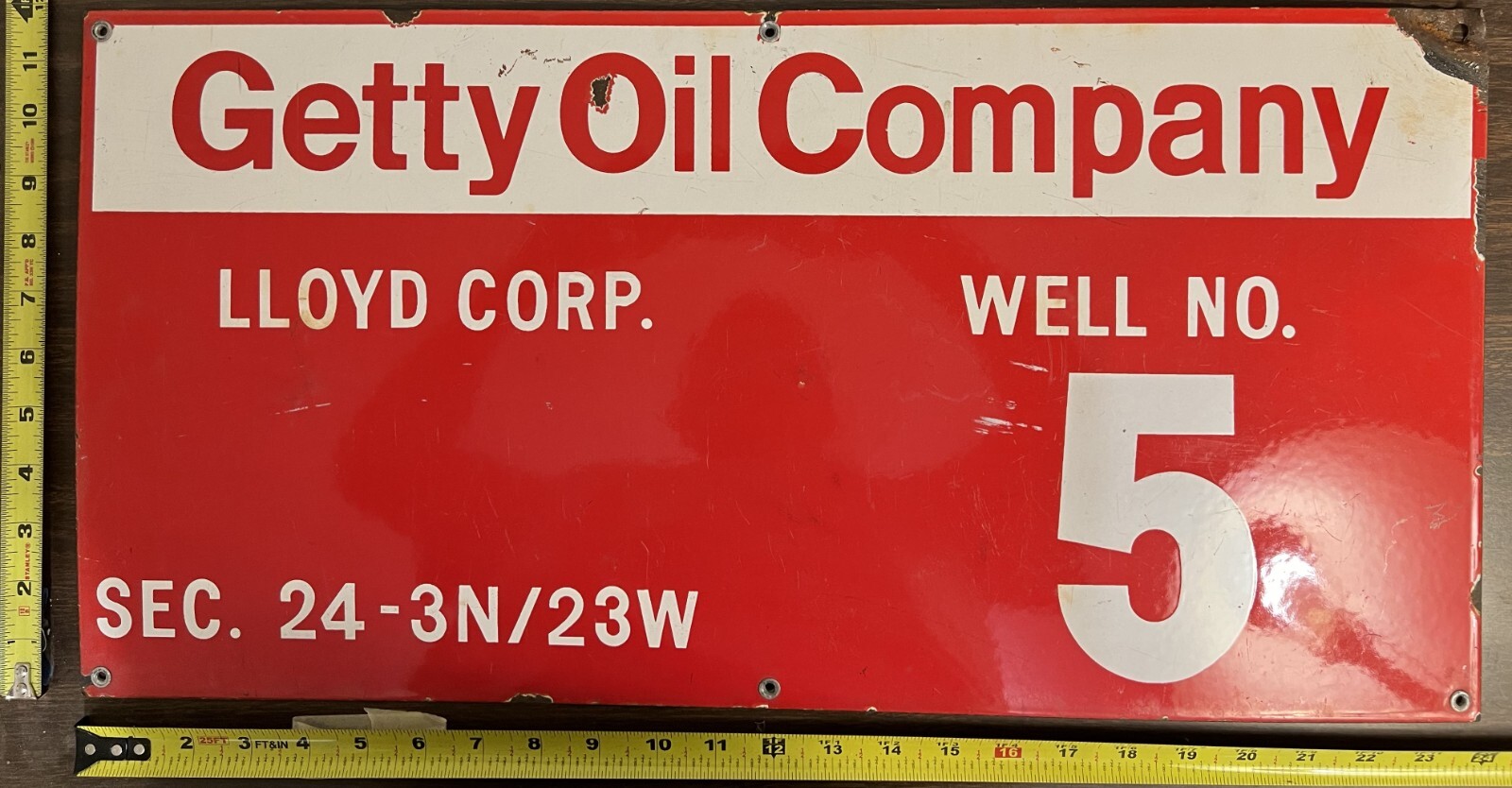 Vintage Porcelain Oil Field Sign – Getty Oil Company Lloyd Corp. Well No. 5