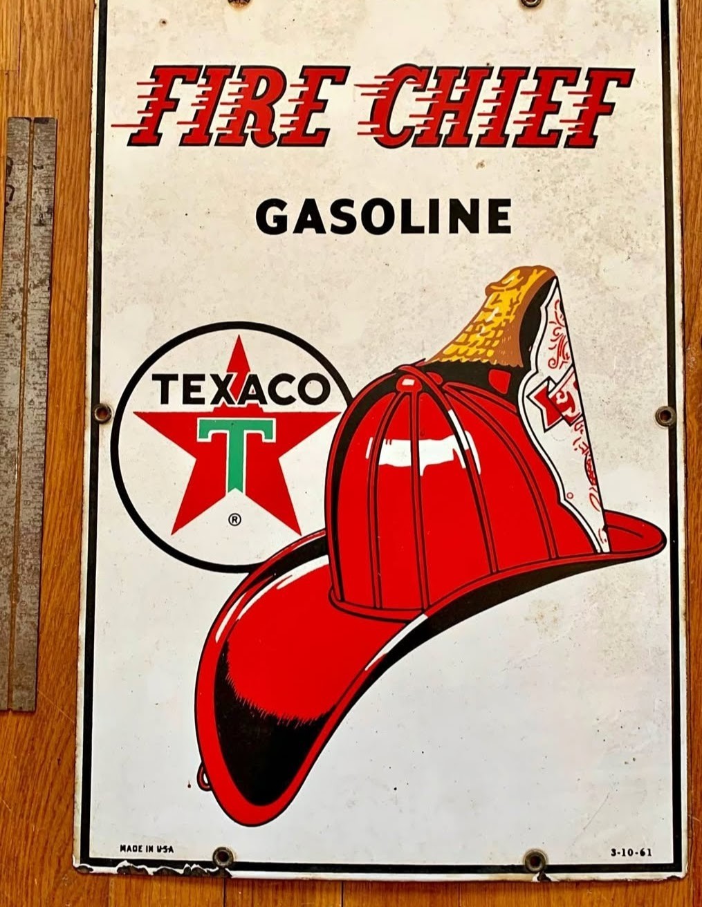 Made in USA Texaco Fire Chief Gasoline Porcelain Pump 18×12 Sign (Small Version)