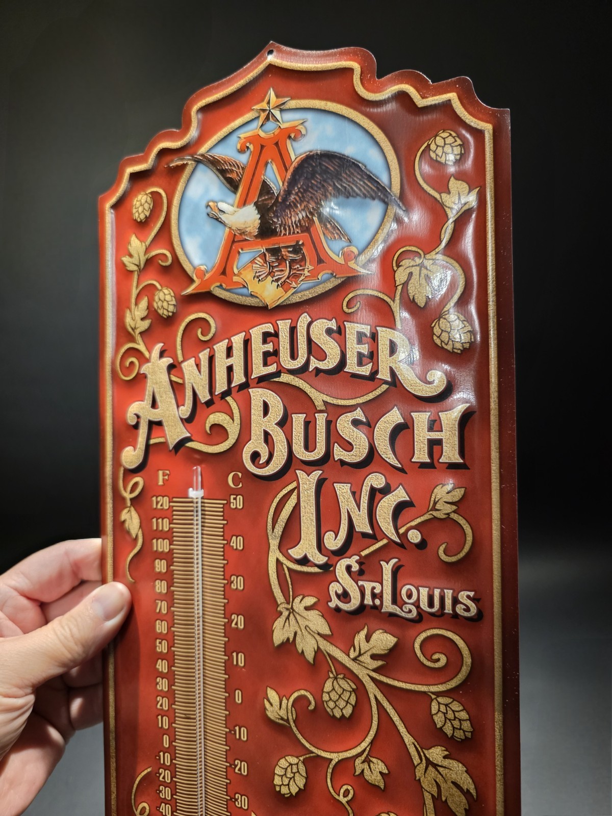 Metal Vintage Style Anheuser Busch Budweiser Wall Thermometer Sign