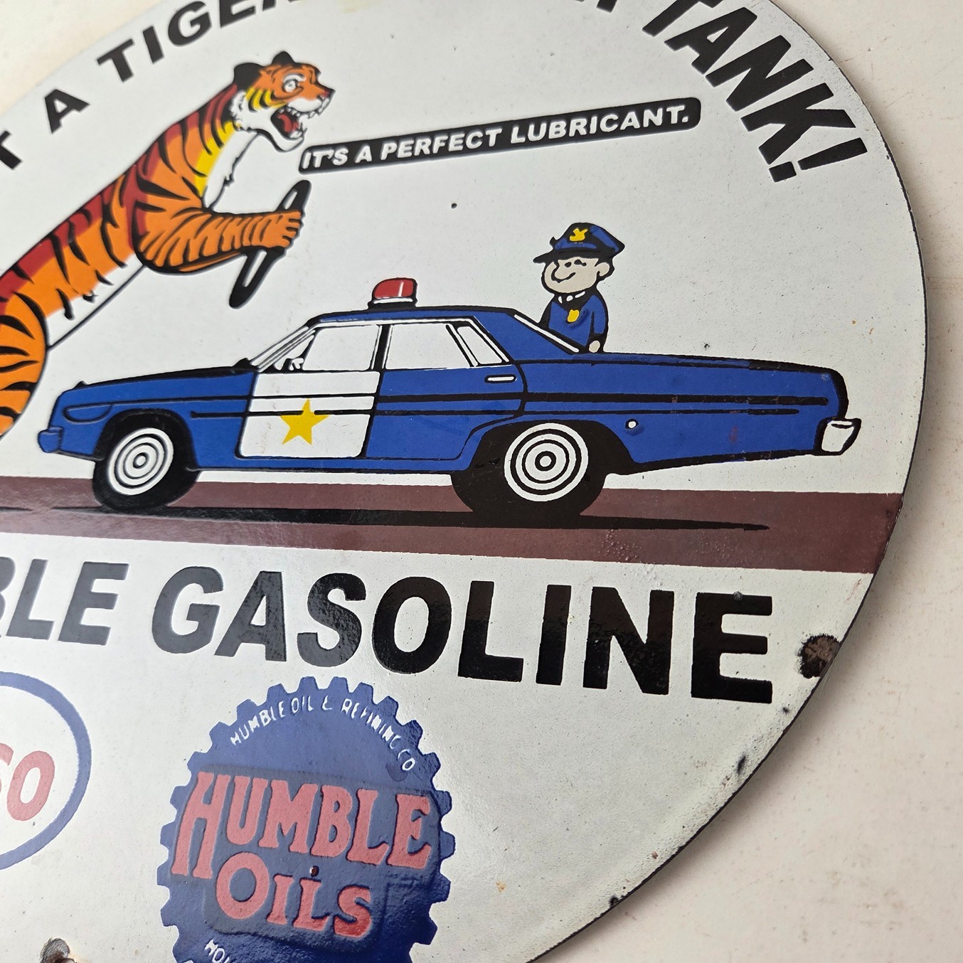 Vintage Humble Gasoline Sign – Esso Gas Tiger Tank Porcelain Gas Station Sign
