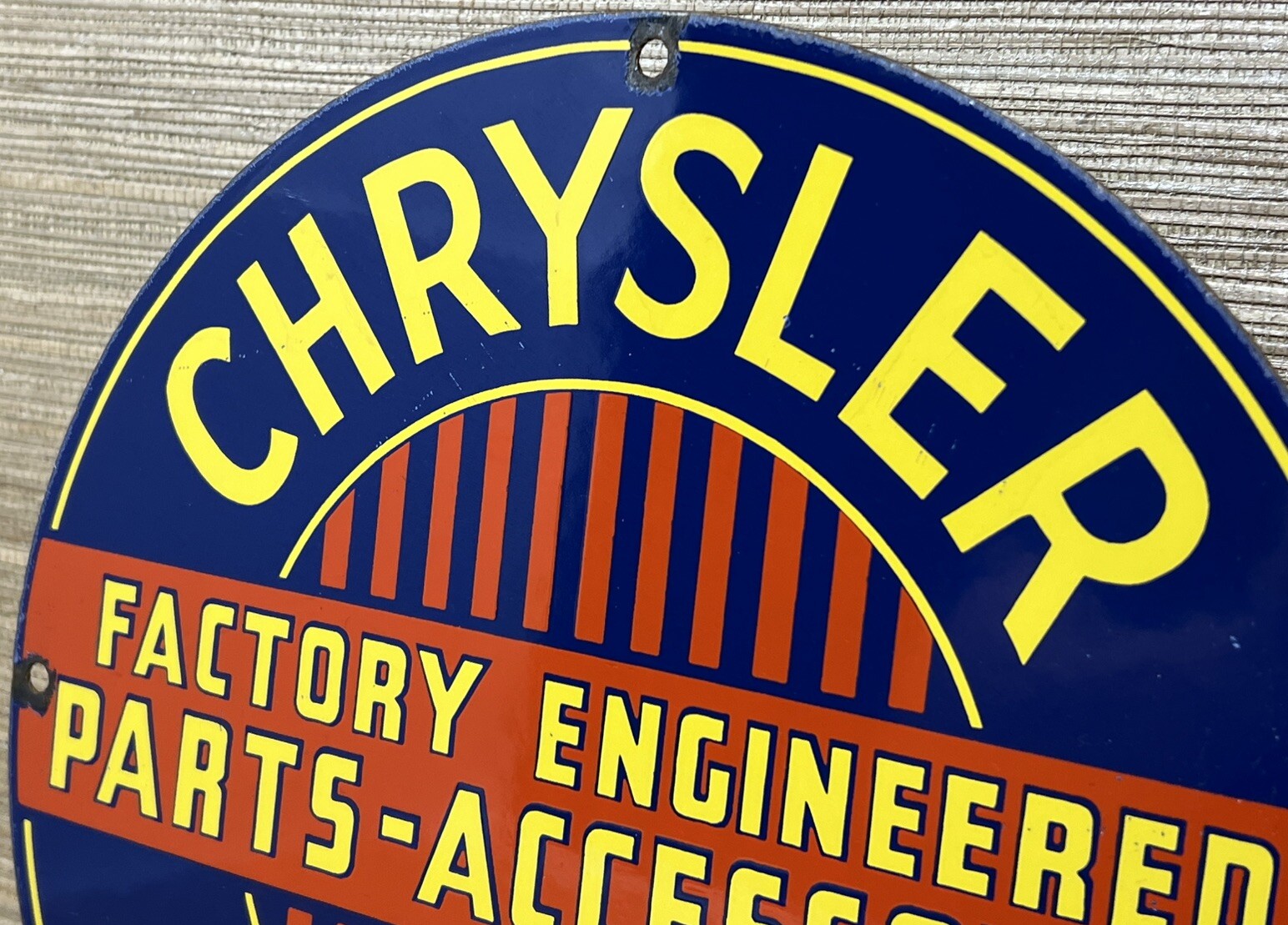 VINTAGE CHRYSLER PORCELAIN SIGN GENERAL MOTORS DEALERSHIP GAS OIL PLYMOUTH MOPAR