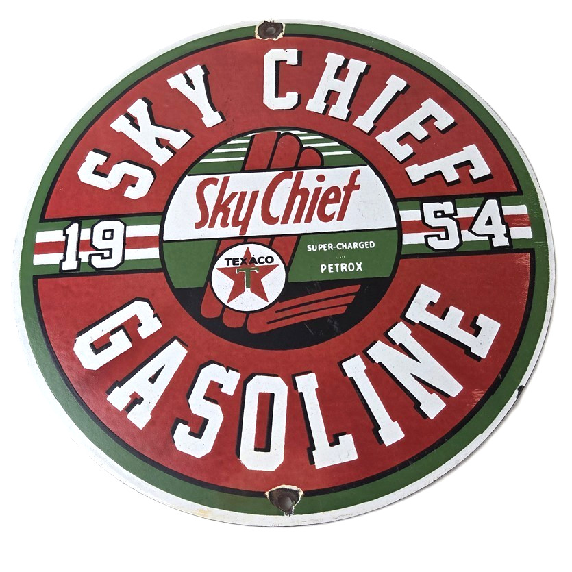 Vintage Texaco Gasoline Sign – Sky Chief Service Gas Pump Porcelain Ad Sign