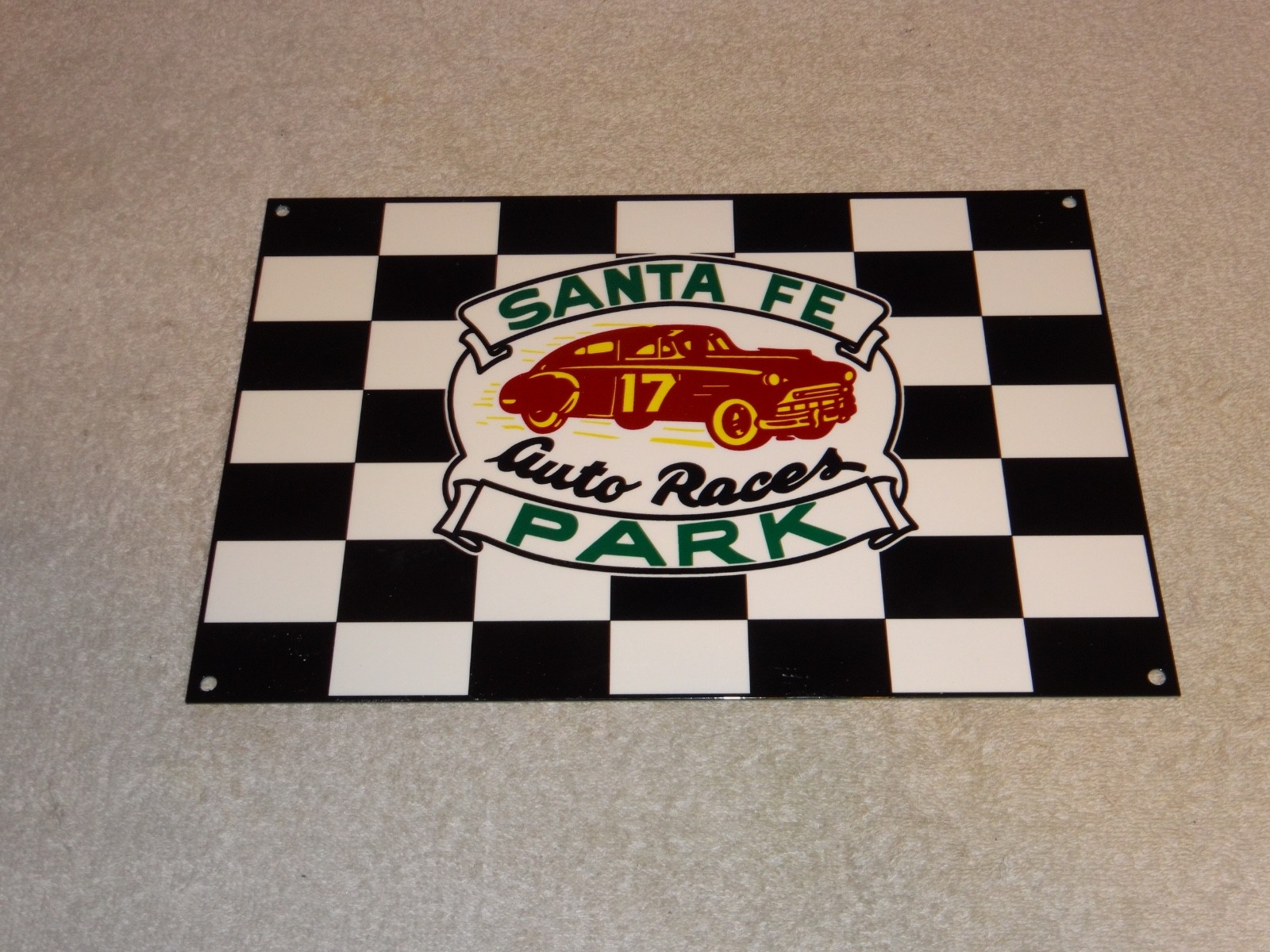 VINTAGE SANTA FE SPEEDWAY AUTO CAR, TRUCK RACES CHICAGO METAL GASOLINE OIL SIGN