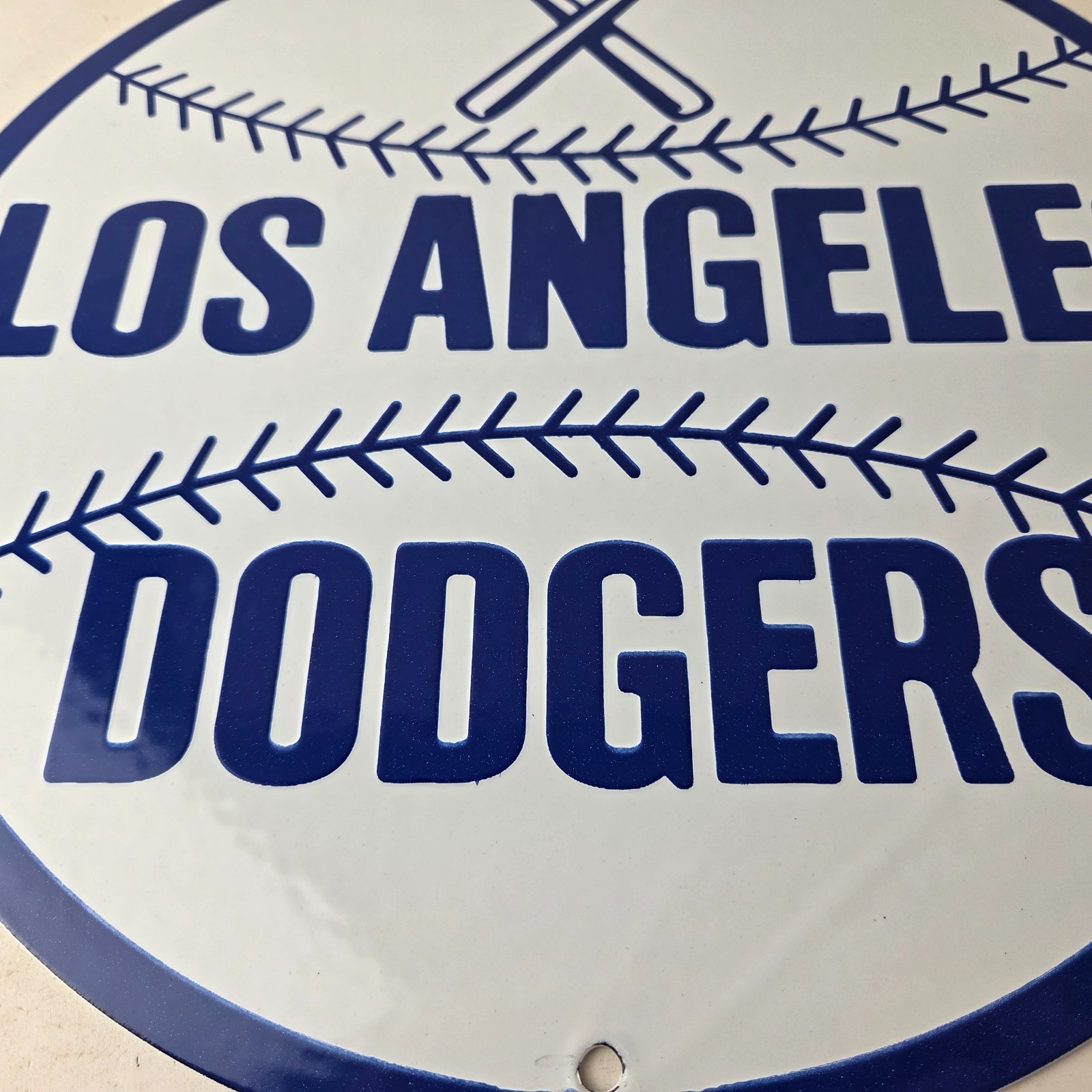 Vintage LA Dodgers Sign – MLB Baseball Stadium Porcelain Gas Pump Sign