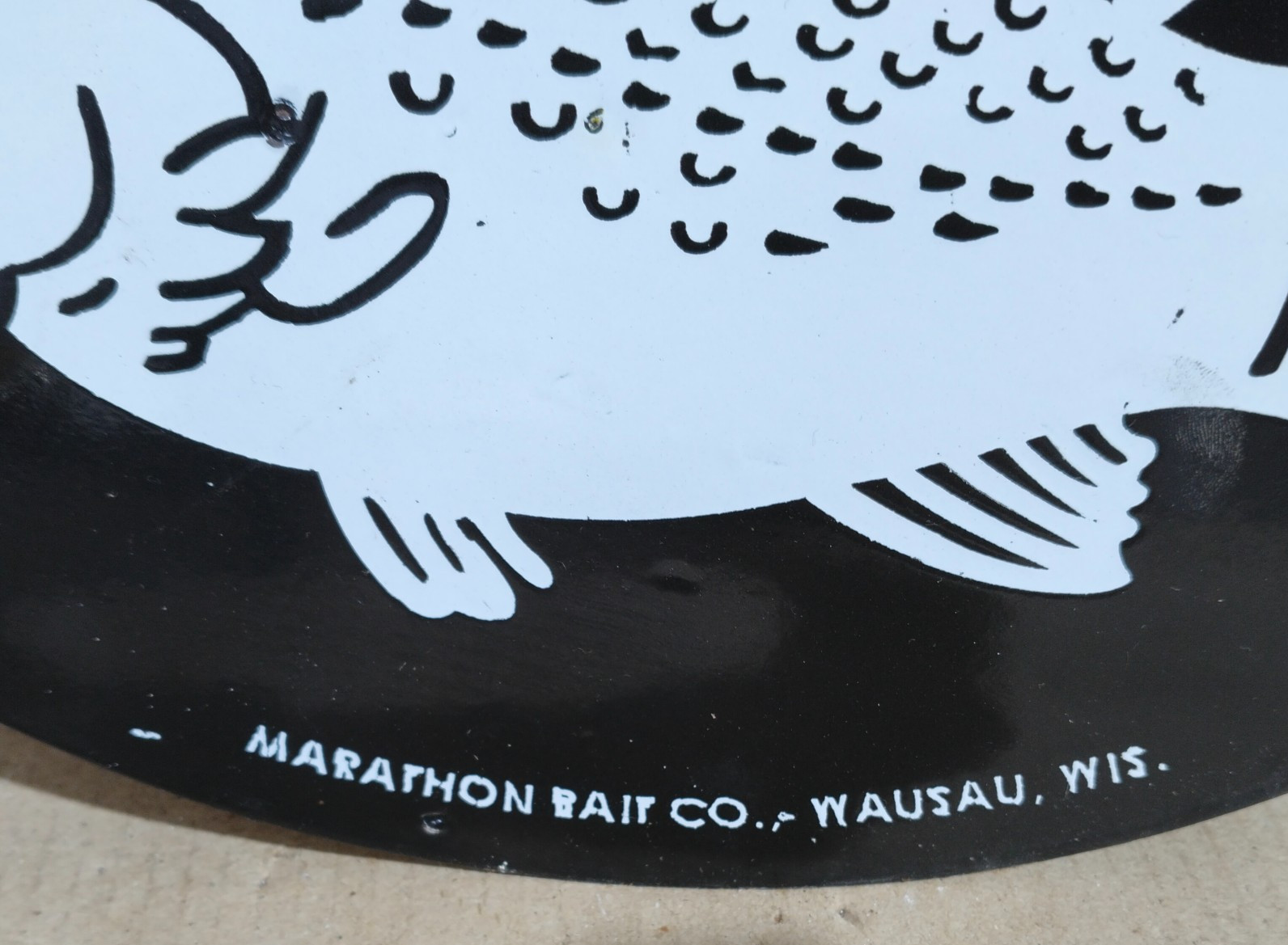 Marathon Bait Company Porcelain Enamel Sign 19.5 x 17 Inches 2 Sided