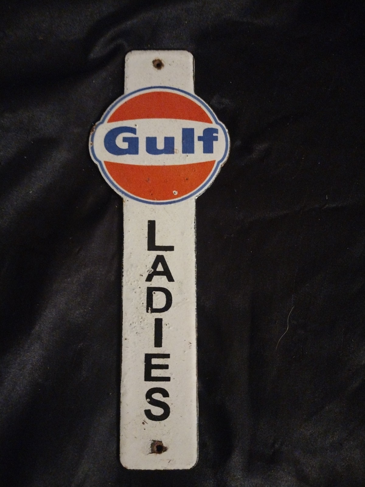 Vintage Gulf Gasoline Women’s Porcelain Enamel Gas Oil Restroom Station Sign